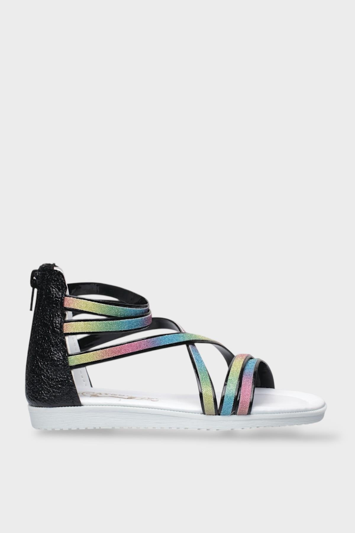 Kız Çocuk Fermuarlı Kaydırmaz Taban Bilekli Sandalet SİYAH - Görsel 2