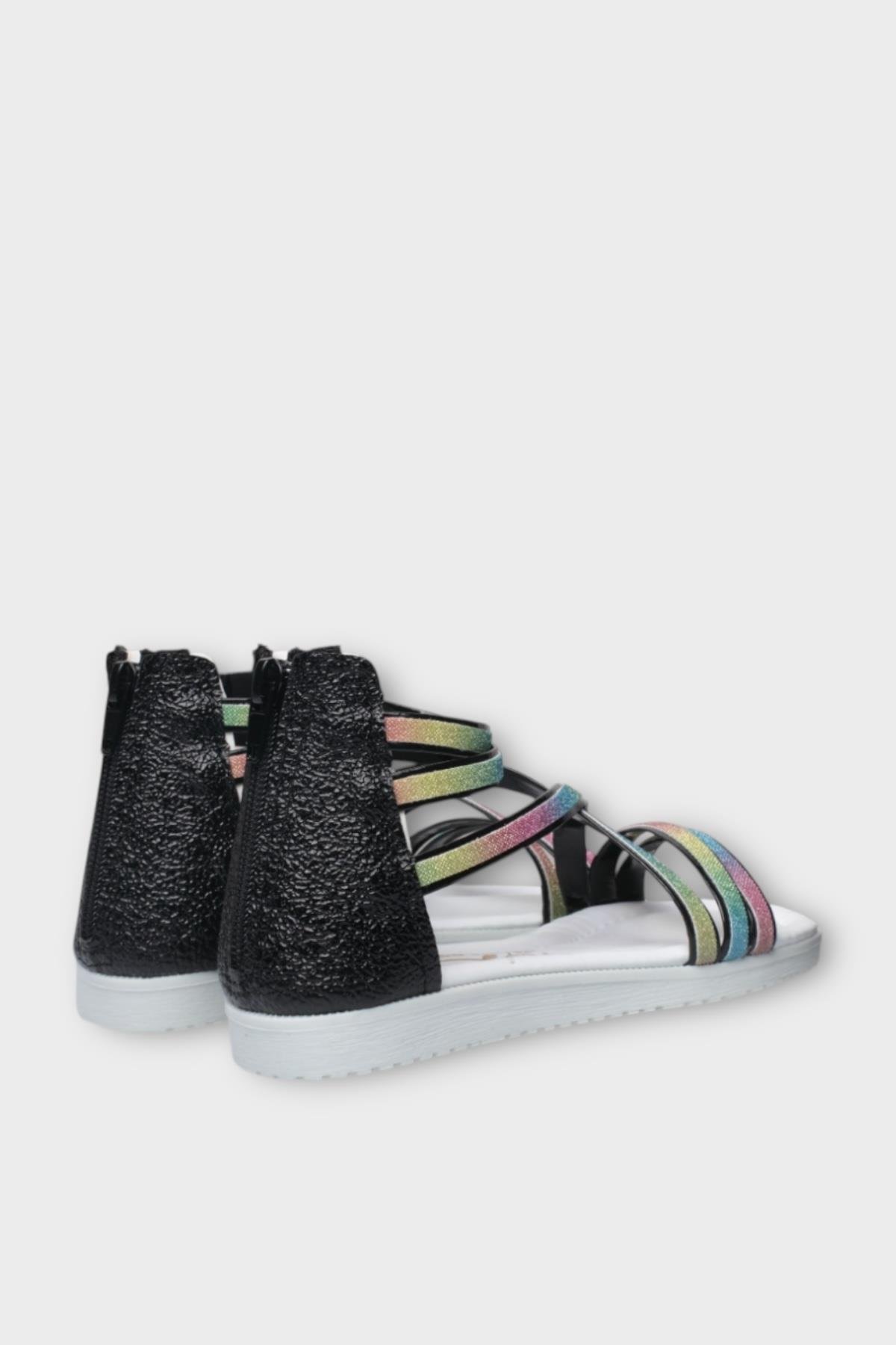 Kız Çocuk Fermuarlı Kaydırmaz Taban Bilekli Sandalet SİYAH - Görsel 5