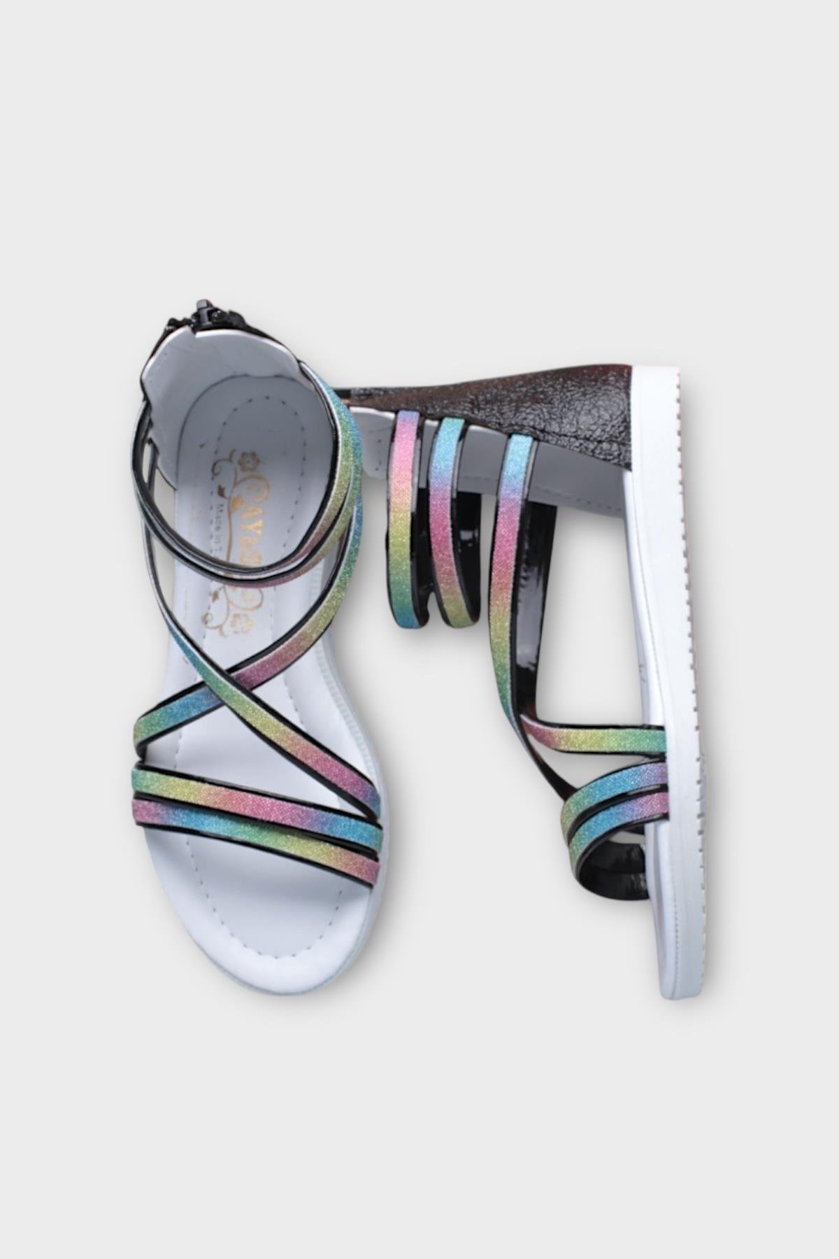 Kız Çocuk Fermuarlı Kaydırmaz Taban Bilekli Sandalet SİYAH - Görsel 7