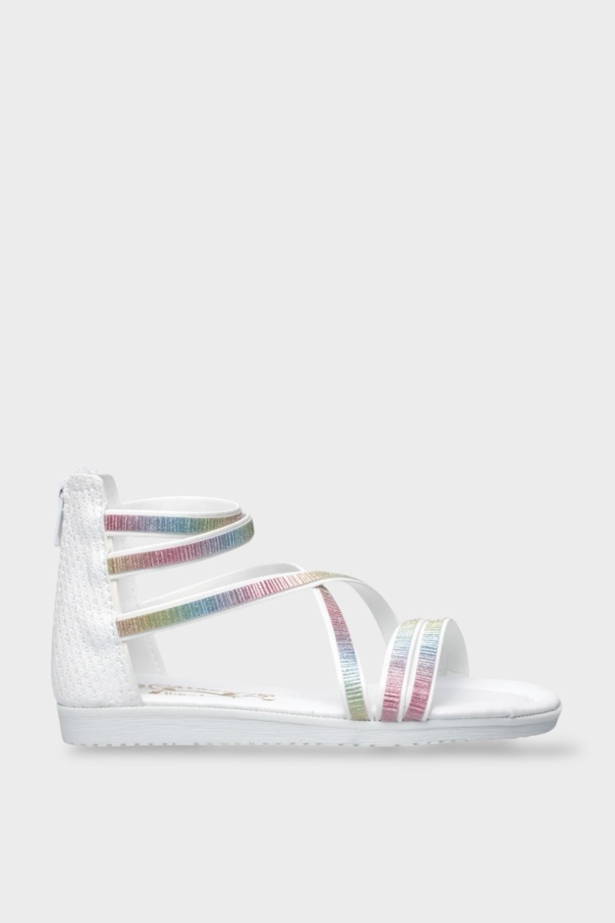 Kız Çocuk Fermuarlı Kaydırmaz Taban Bilekli Sandalet BEYAZ - Görsel 2