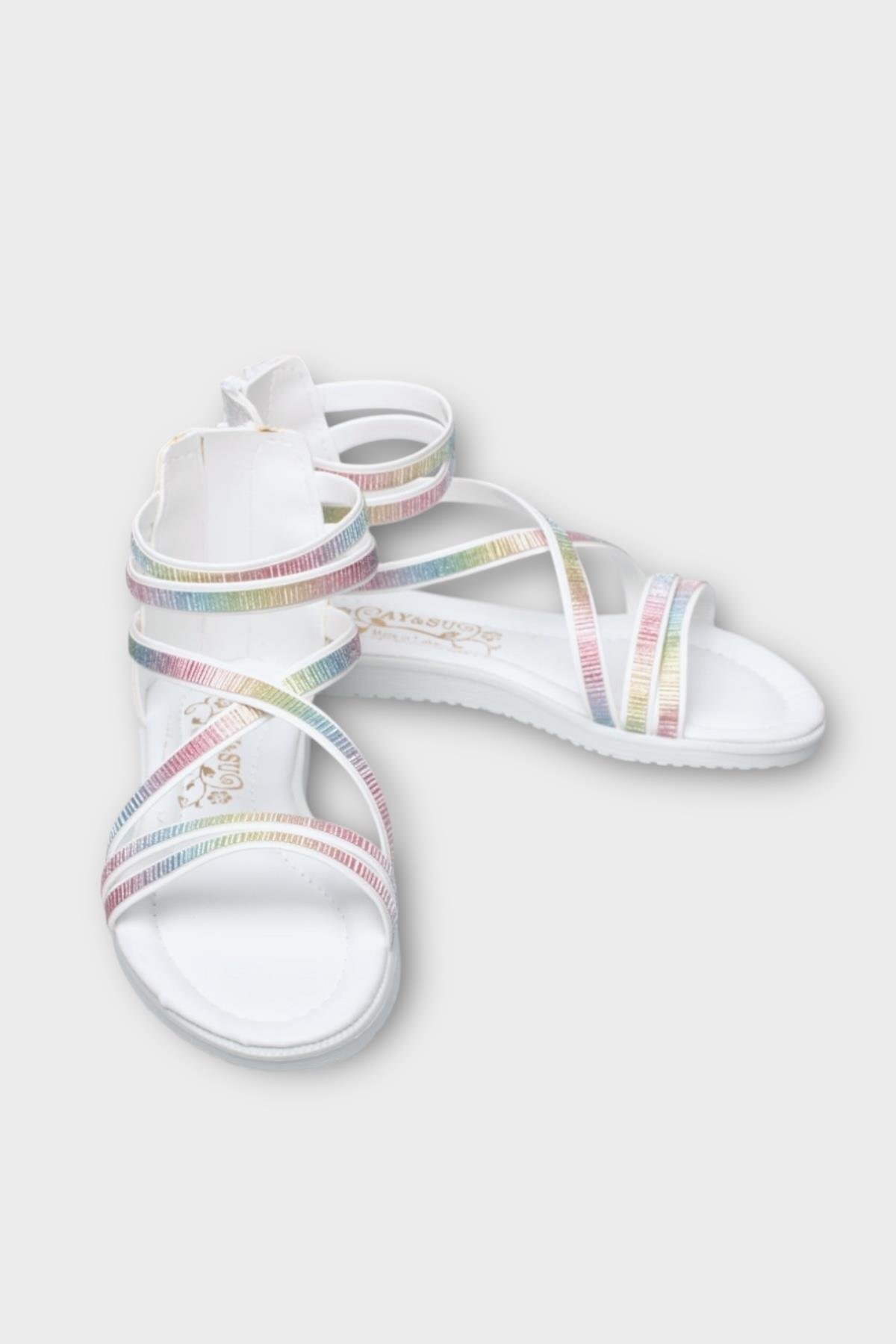 Kız Çocuk Fermuarlı Kaydırmaz Taban Bilekli Sandalet BEYAZ - Görsel 3