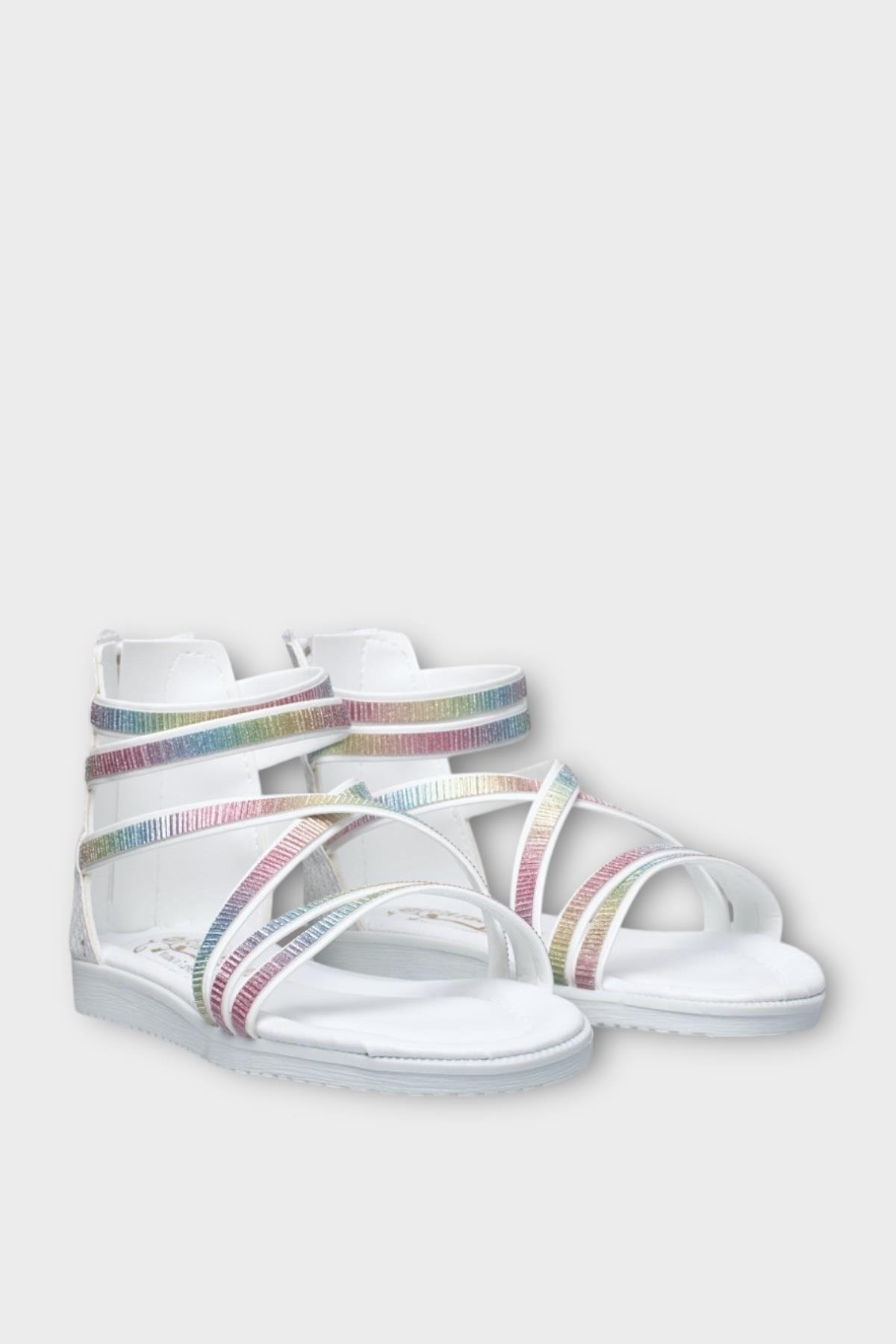 Kız Çocuk Fermuarlı Kaydırmaz Taban Bilekli Sandalet BEYAZ - Görsel 4