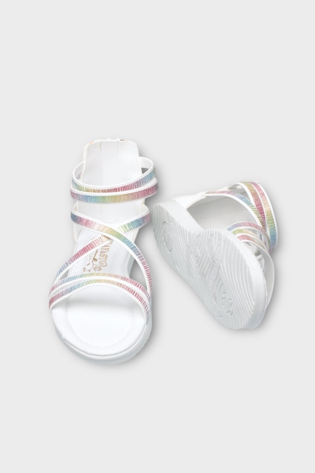 Kız Çocuk Fermuarlı Kaydırmaz Taban Bilekli Sandalet BEYAZ - Görsel 6