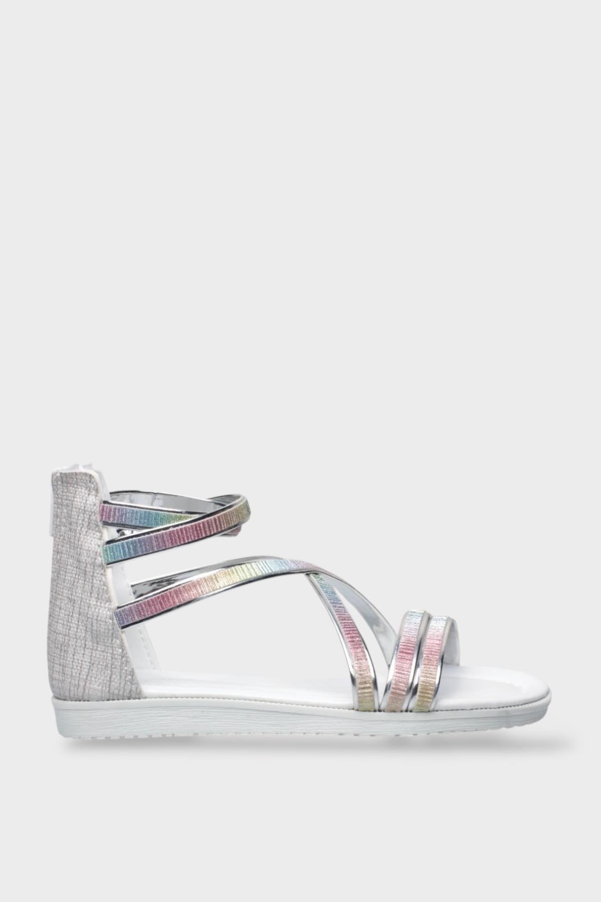 Kız Çocuk Fermuarlı Kaydırmaz Taban Bilekli Sandalet GRİ - Görsel 2