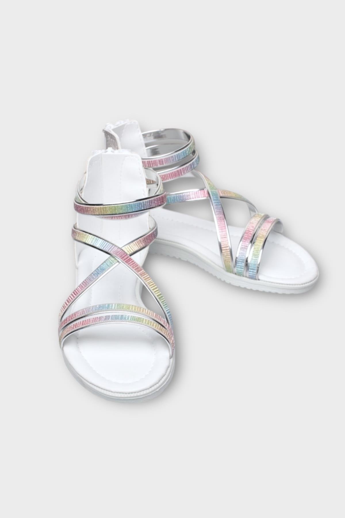 Kız Çocuk Fermuarlı Kaydırmaz Taban Bilekli Sandalet GRİ - Görsel 3