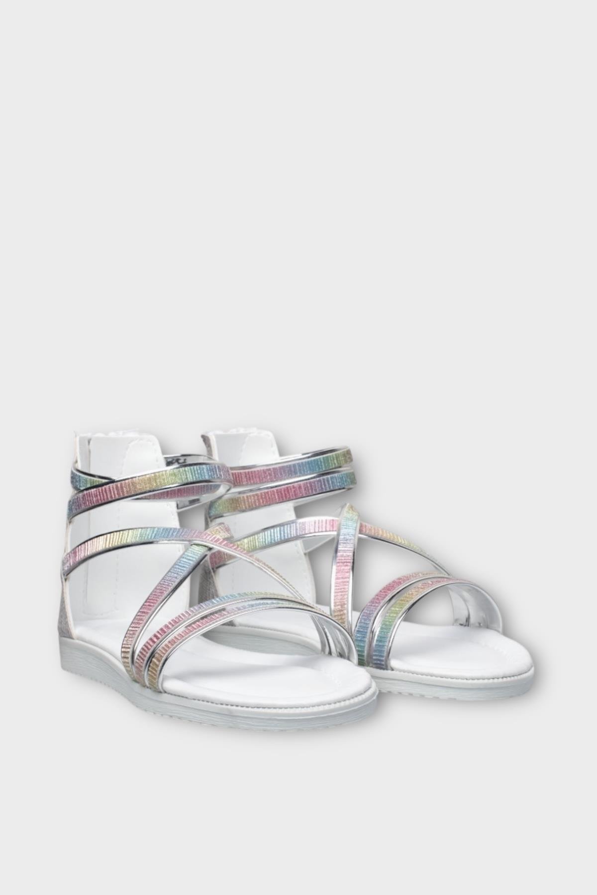 Kız Çocuk Fermuarlı Kaydırmaz Taban Bilekli Sandalet GRİ - Görsel 4