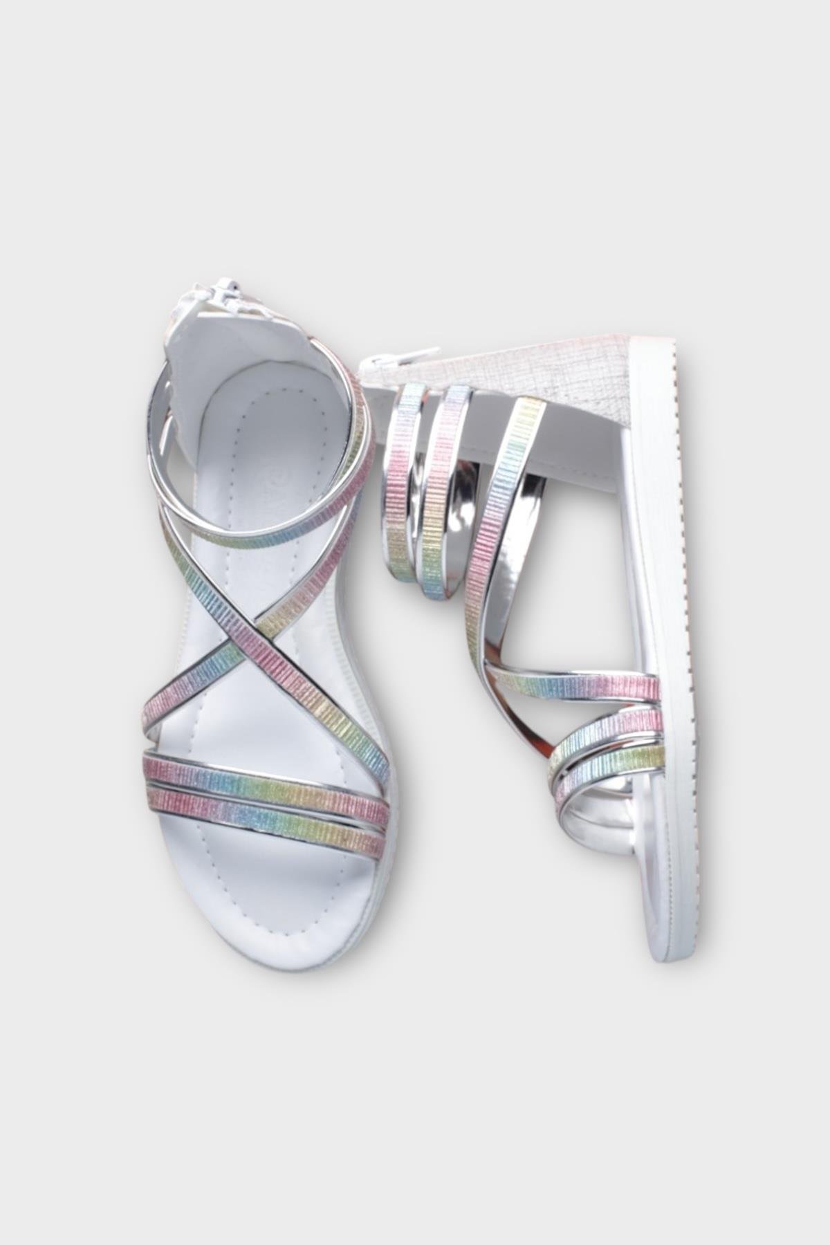 Kız Çocuk Fermuarlı Kaydırmaz Taban Bilekli Sandalet GRİ - Görsel 7