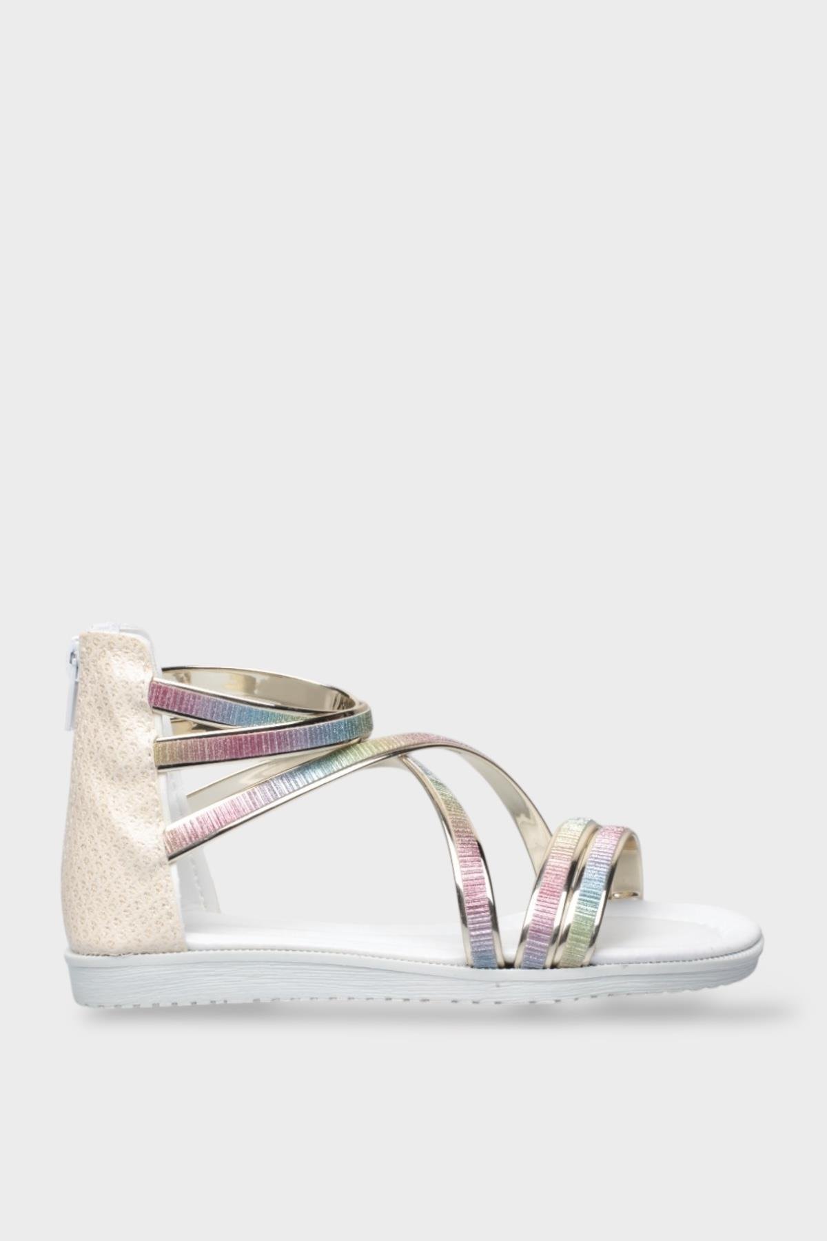 Kız Çocuk Fermuarlı Kaydırmaz Taban Bilekli Sandalet BEJ - Görsel 2