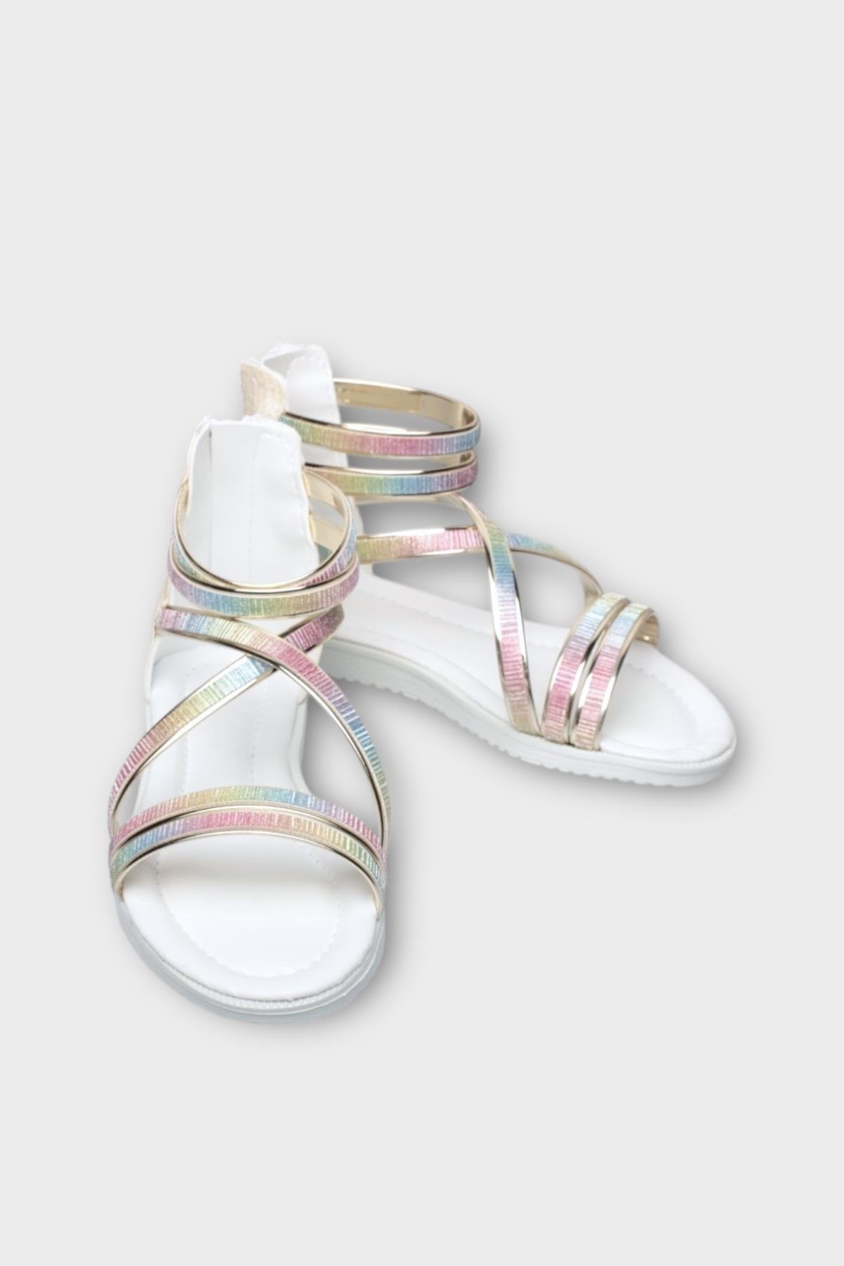 Kız Çocuk Fermuarlı Kaydırmaz Taban Bilekli Sandalet BEJ - Görsel 3