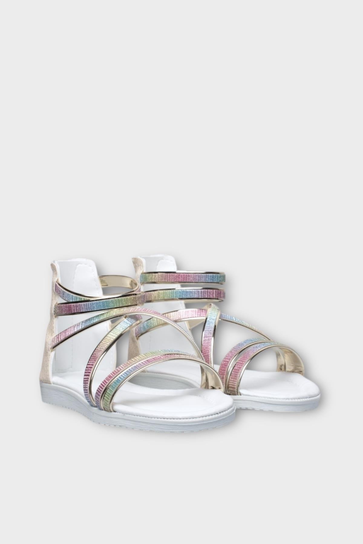 Kız Çocuk Fermuarlı Kaydırmaz Taban Bilekli Sandalet BEJ - Görsel 4