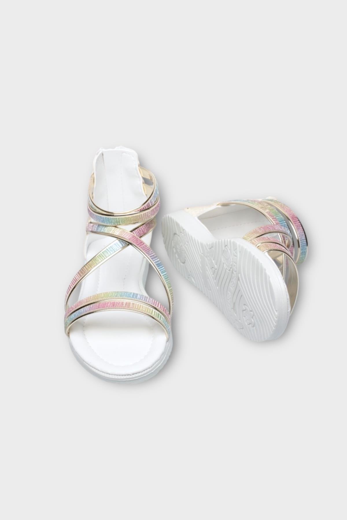 Kız Çocuk Fermuarlı Kaydırmaz Taban Bilekli Sandalet BEJ - Görsel 6