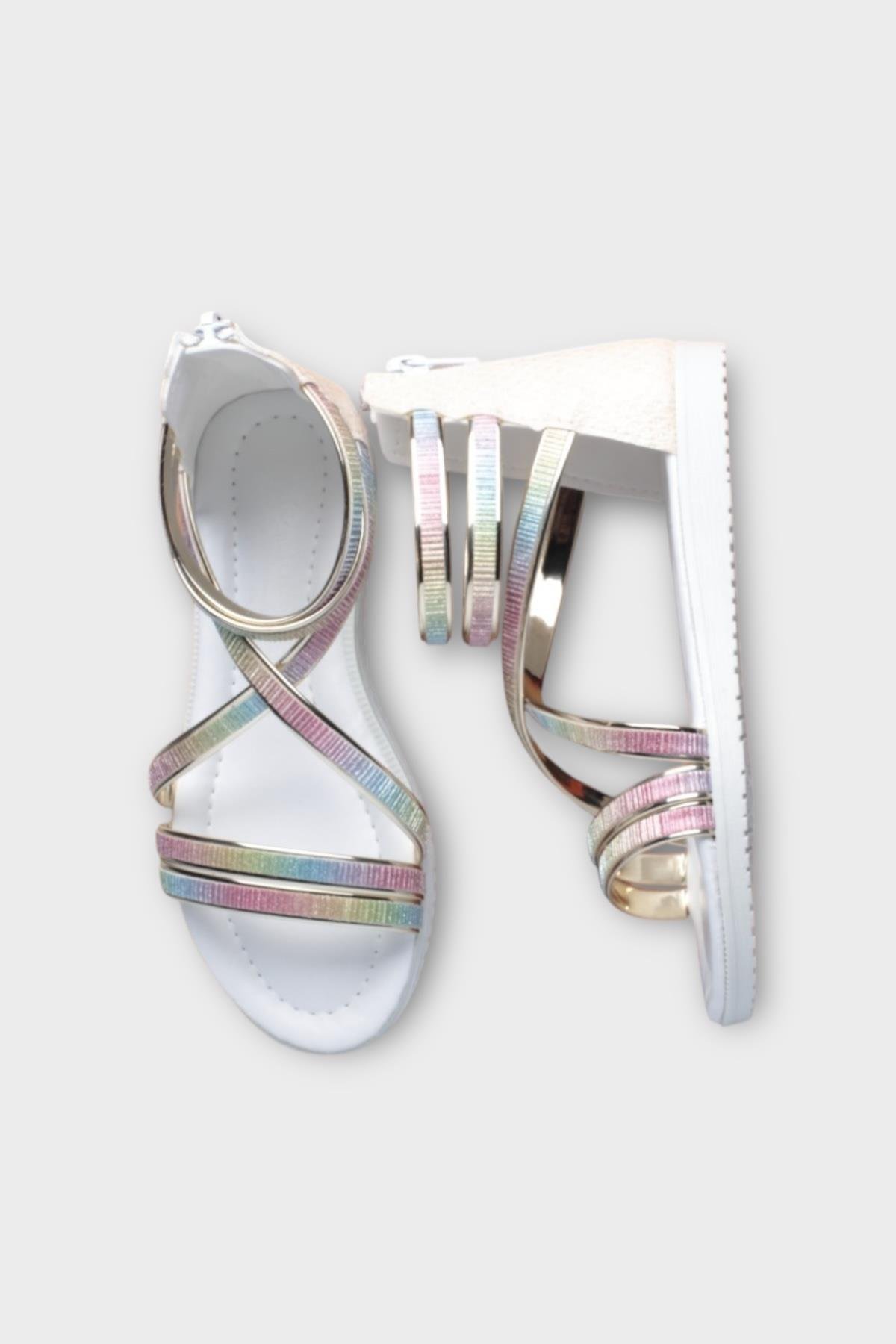 Kız Çocuk Fermuarlı Kaydırmaz Taban Bilekli Sandalet BEJ - Görsel 7