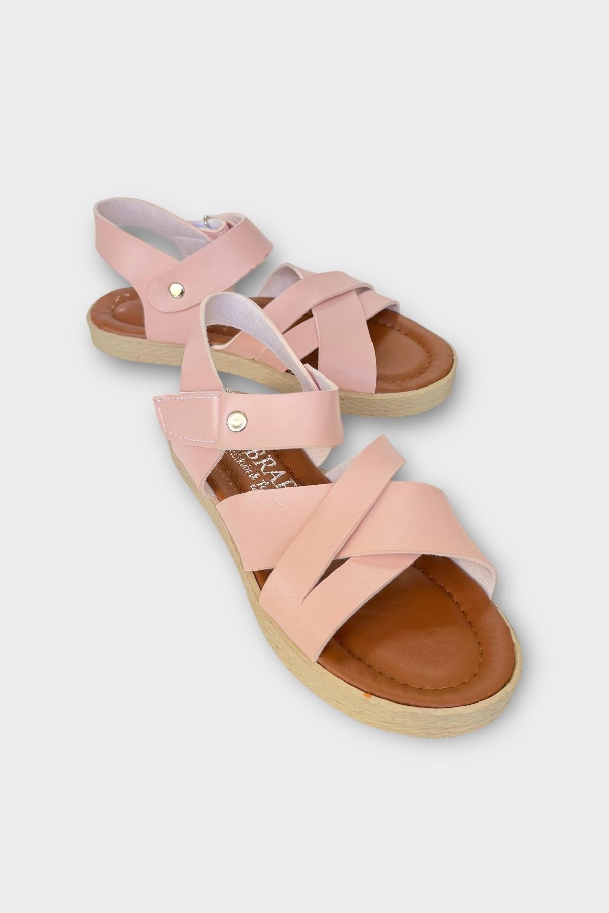 Kadın Cırtlı Çapraz Bant Sandalet PUDRA - Görsel 4
