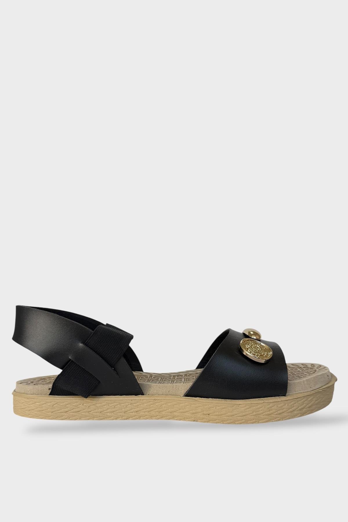 Kadın Tek Bant Aksesuarlı Bilek Lastik Detaylı Sandalet SİYAH - Görsel 3