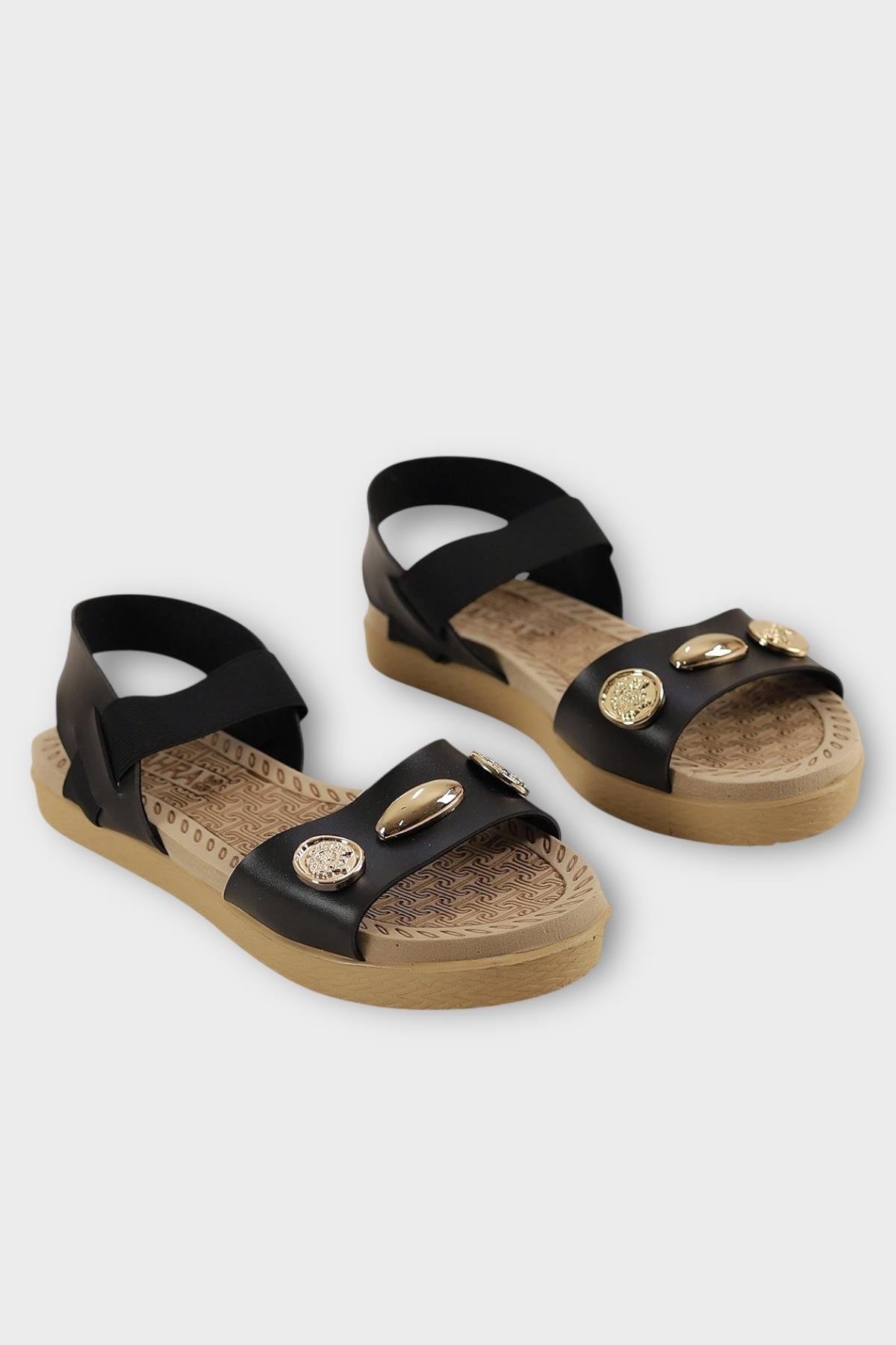 Kadın Tek Bant Aksesuarlı Bilek Lastik Detaylı Sandalet SİYAH - Görsel 6