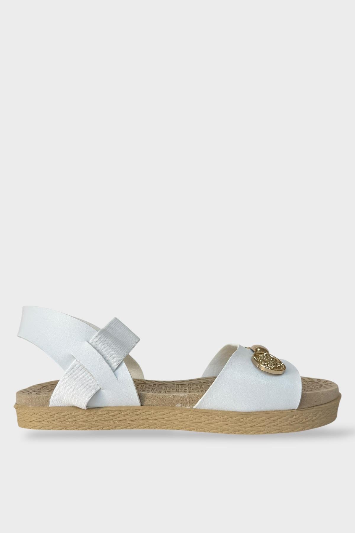 Kadın Tek Bant Aksesuarlı Bilek Lastik Detaylı Sandalet BEYAZ - Görsel 3