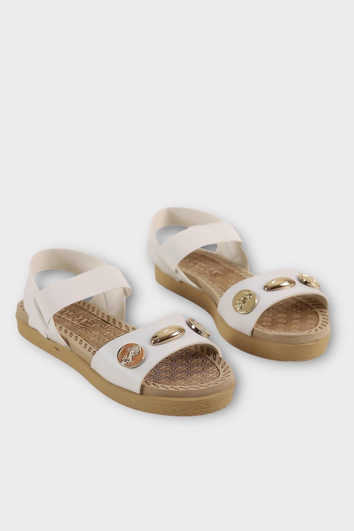 Kadın Tek Bant Aksesuarlı Bilek Lastik Detaylı Sandalet BEYAZ - Görsel 6