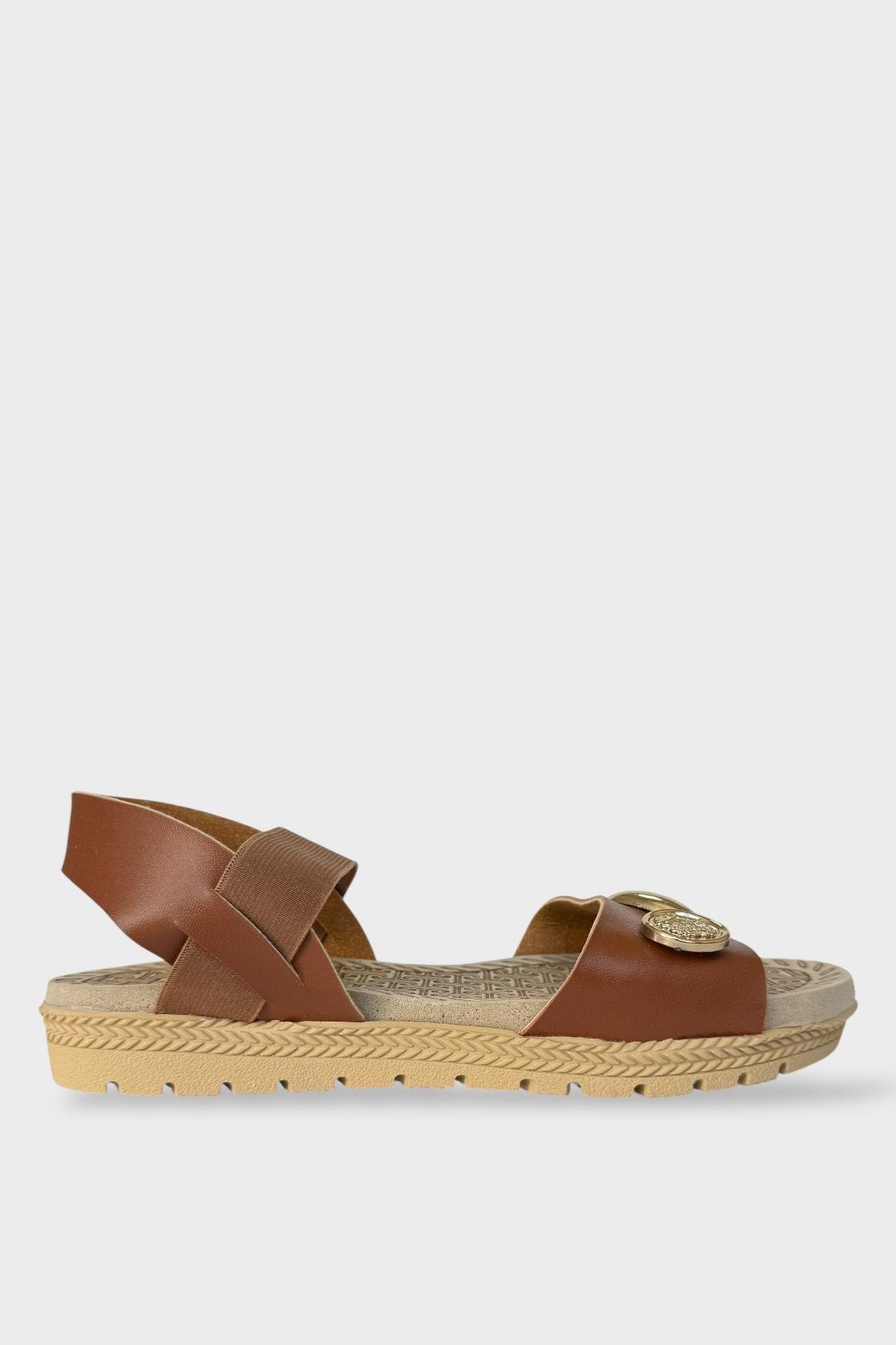 Kadın Tek Bant Aksesuarlı Bilek Lastik Detaylı Sandalet TABA - Görsel 3