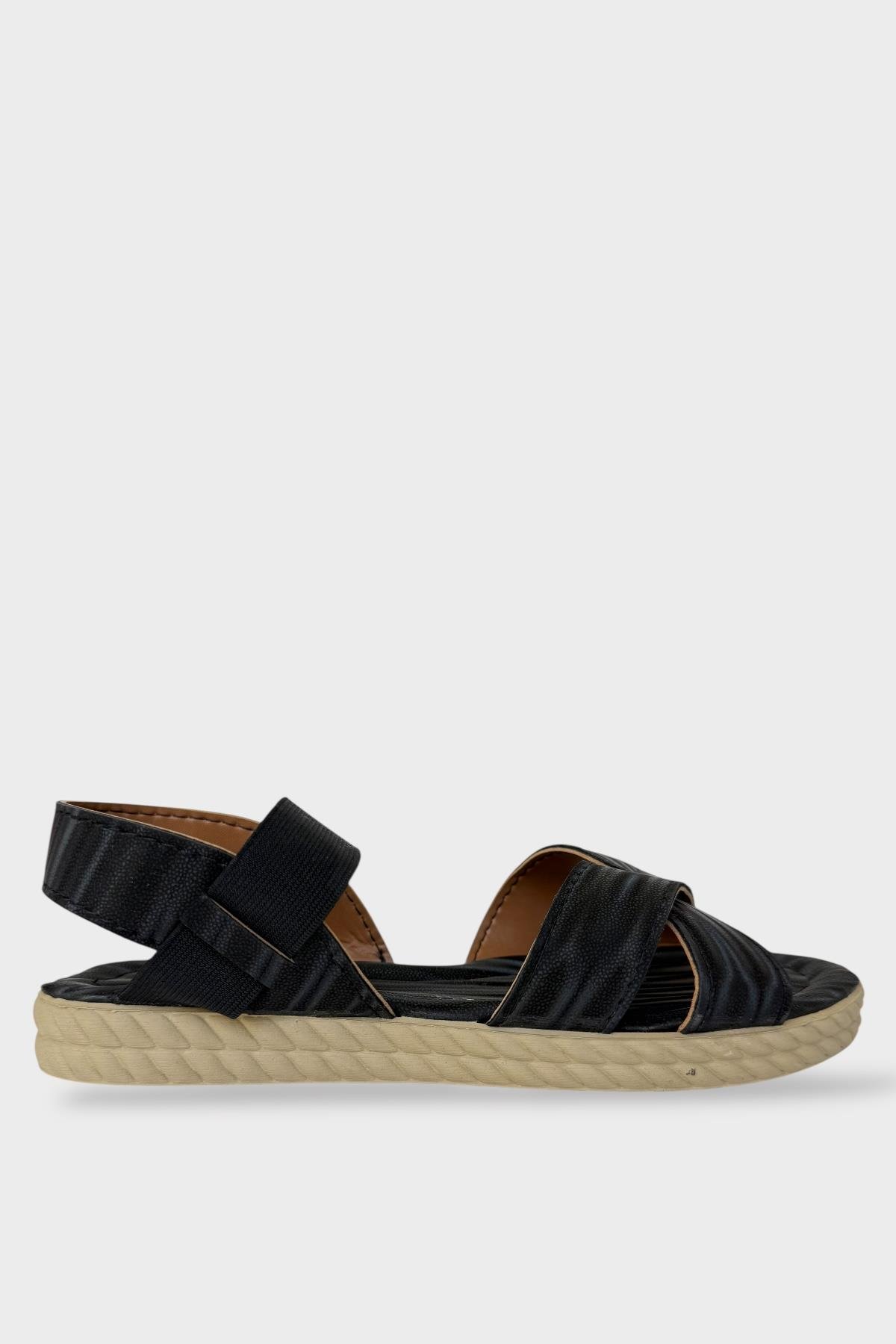 Kadın Cırtlı Çapraz Bant Sandalet SİYAH - Görsel 2