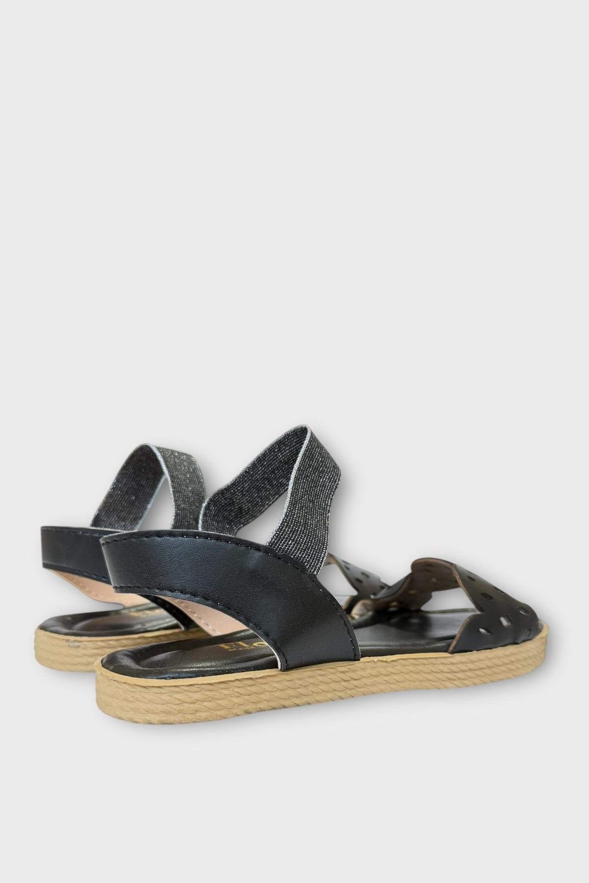 Kadın Tek Bant Lastik Detaylı Lazer Kesim Yazlık Sandalet SİYAH - Görsel 5