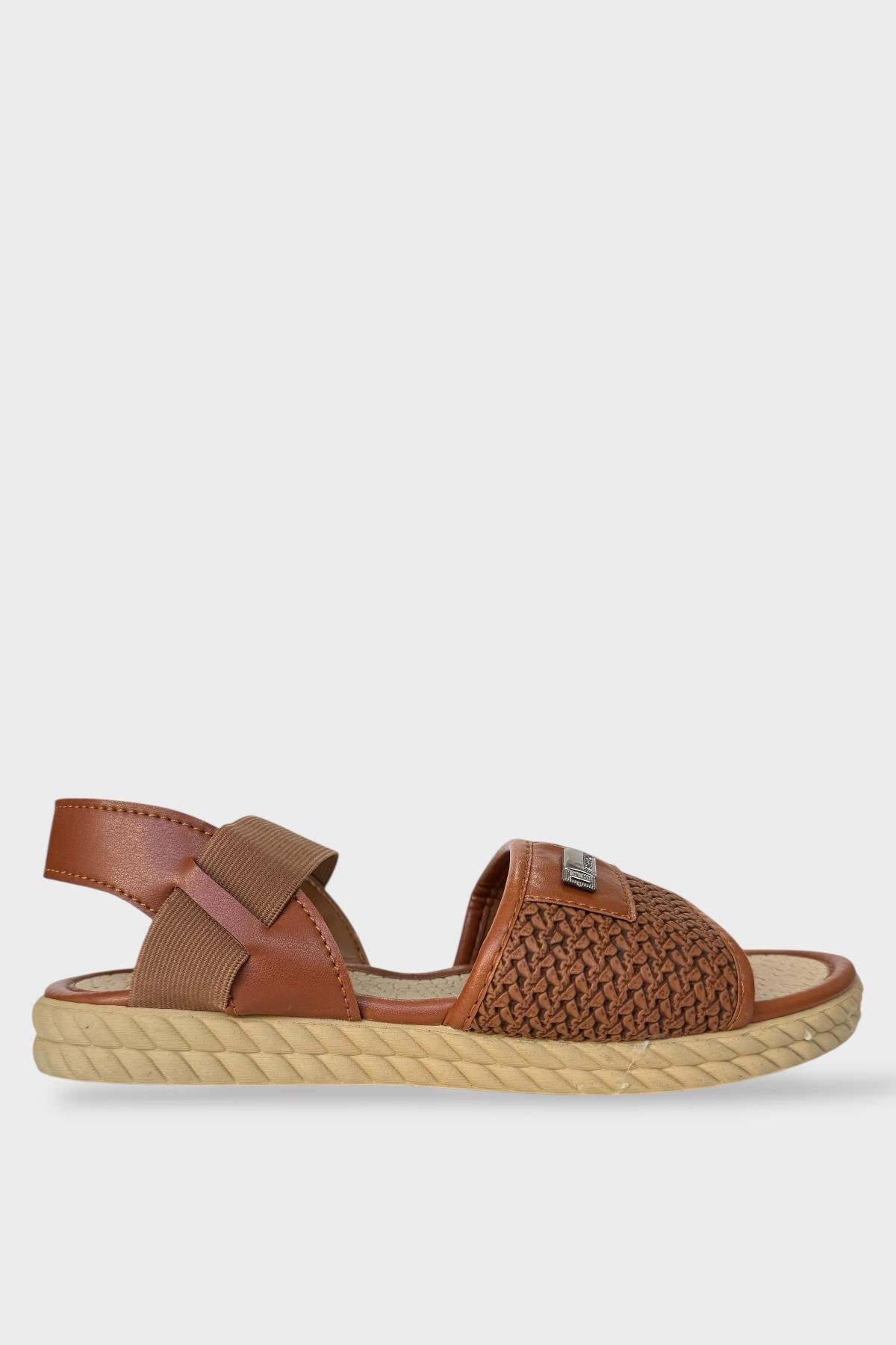 Kadın Hasır Tek Bant Lastik Detaylı Sandalet TABA - Görsel 2