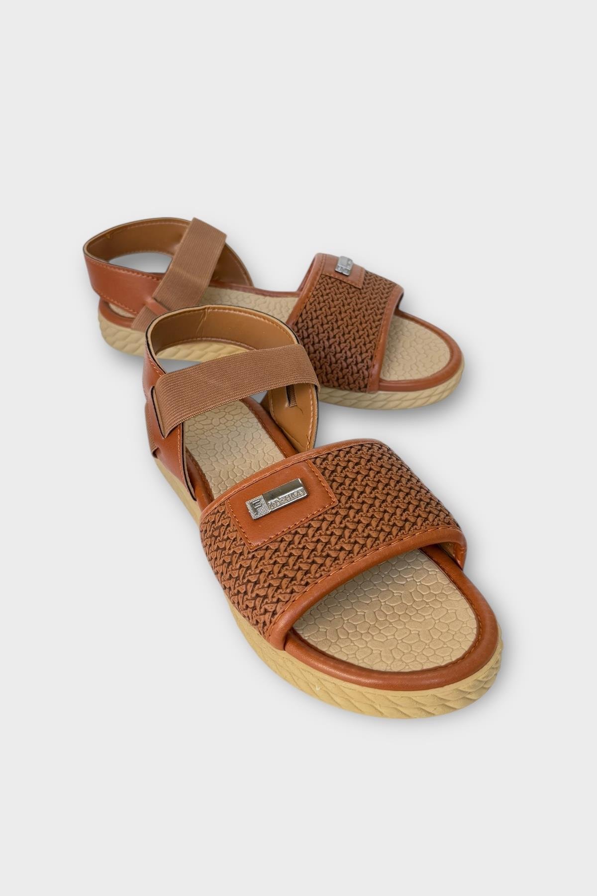 Kadın Hasır Tek Bant Lastik Detaylı Sandalet TABA - Görsel 3