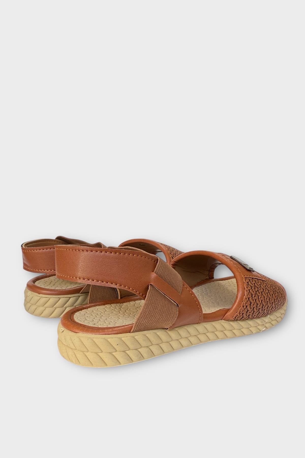 Kadın Hasır Tek Bant Lastik Detaylı Sandalet TABA - Görsel 6