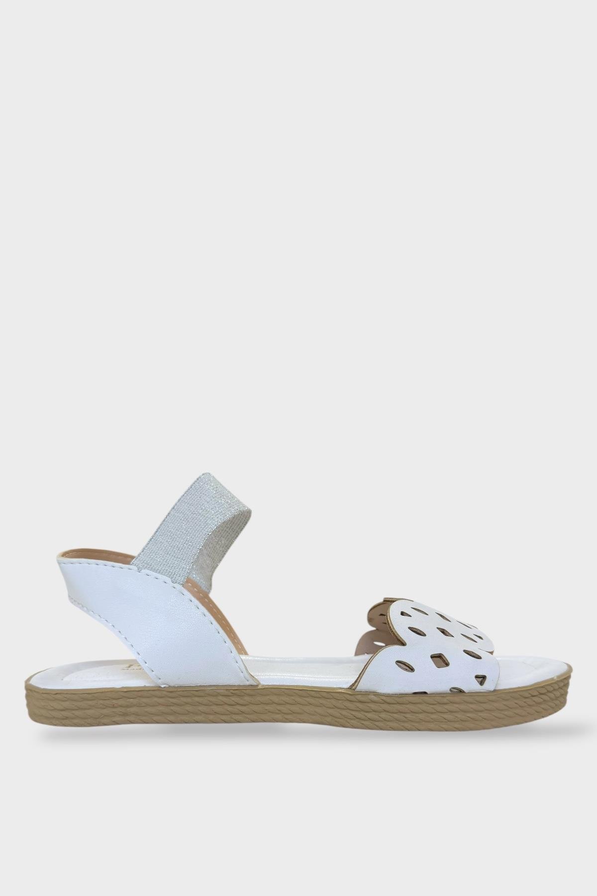 Kadın Tek Bant Lastik Detaylı Lazer Kesim Yazlık Sandalet BEYAZ - Görsel 2