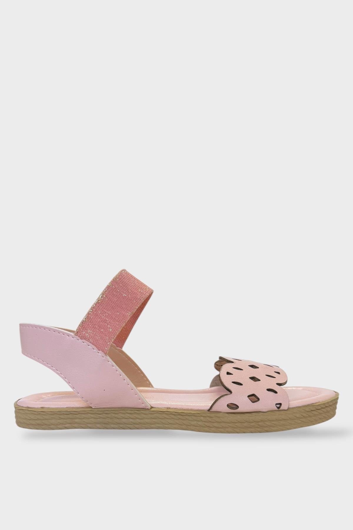 Kadın Tek Bant Lastik Detaylı Lazer Kesim Yazlık Sandalet PUDRA - Görsel 2