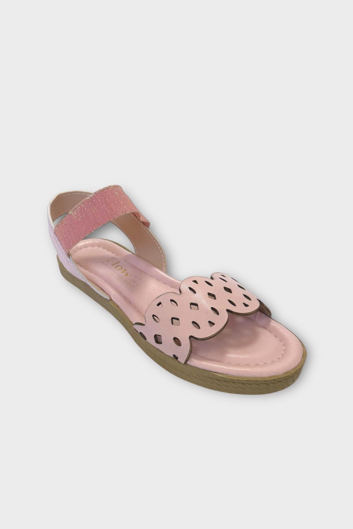 Kadın Tek Bant Lastik Detaylı Lazer Kesim Yazlık Sandalet PUDRA - Görsel 5