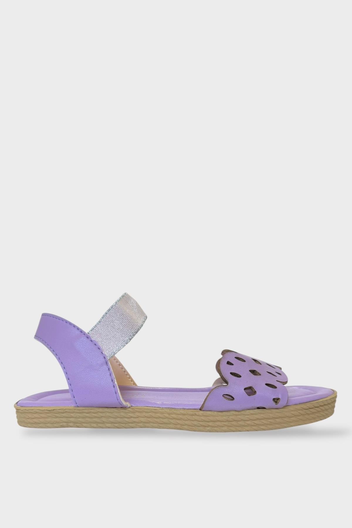 Kadın Tek Bant Lastik Detaylı Lazer Kesim Yazlık Sandalet Lila - Görsel 2