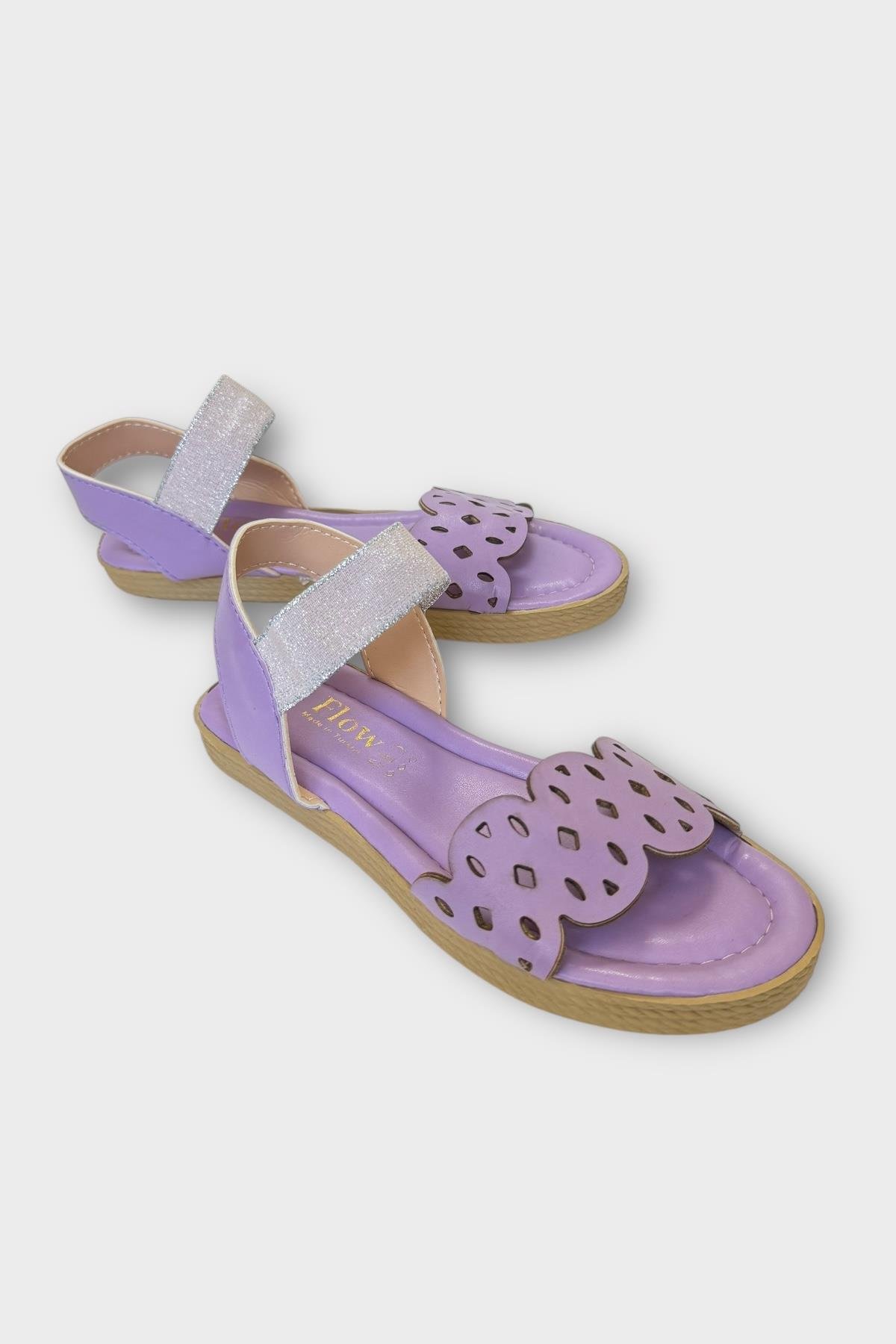 Kadın Tek Bant Lastik Detaylı Lazer Kesim Yazlık Sandalet Lila - Görsel 3