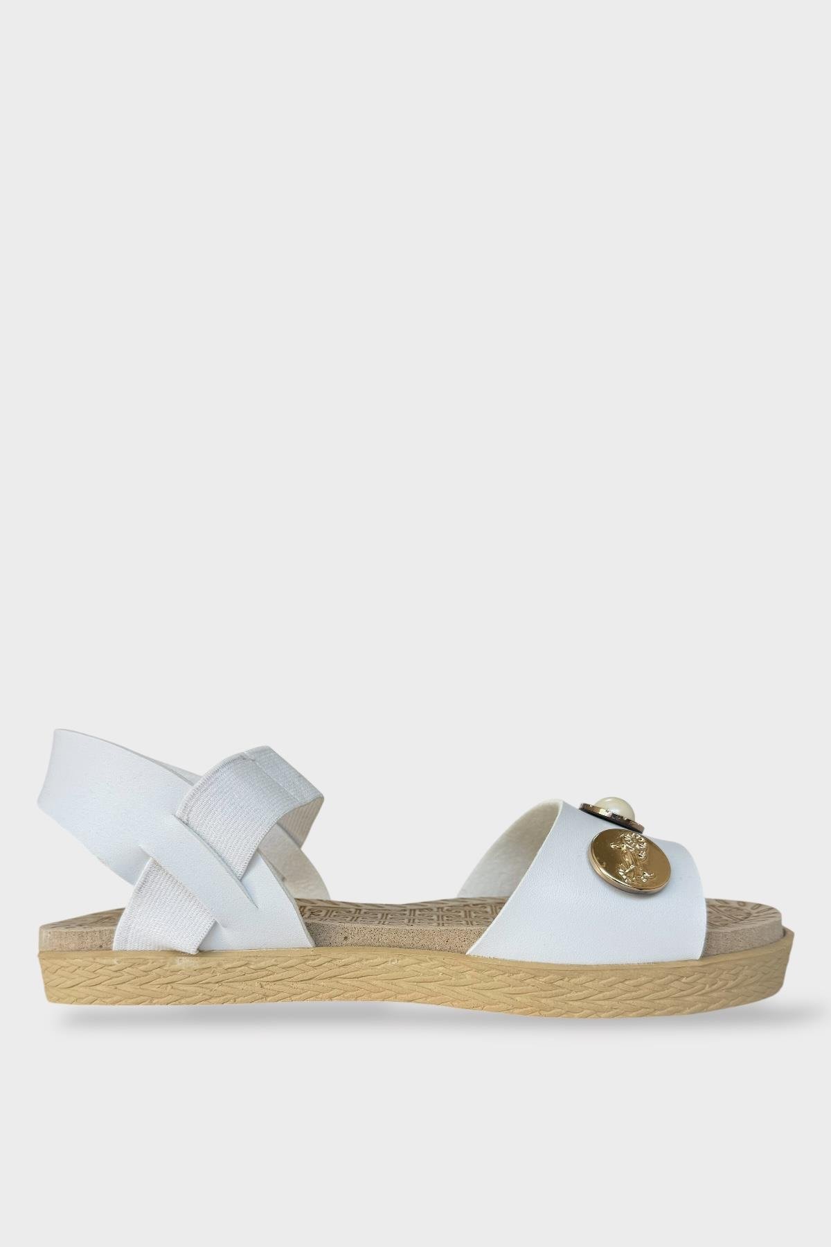 Kadın Tek Bant Aksesuarlı Bilek Lastik Detaylı Sandalet BEYAZ - Görsel 3