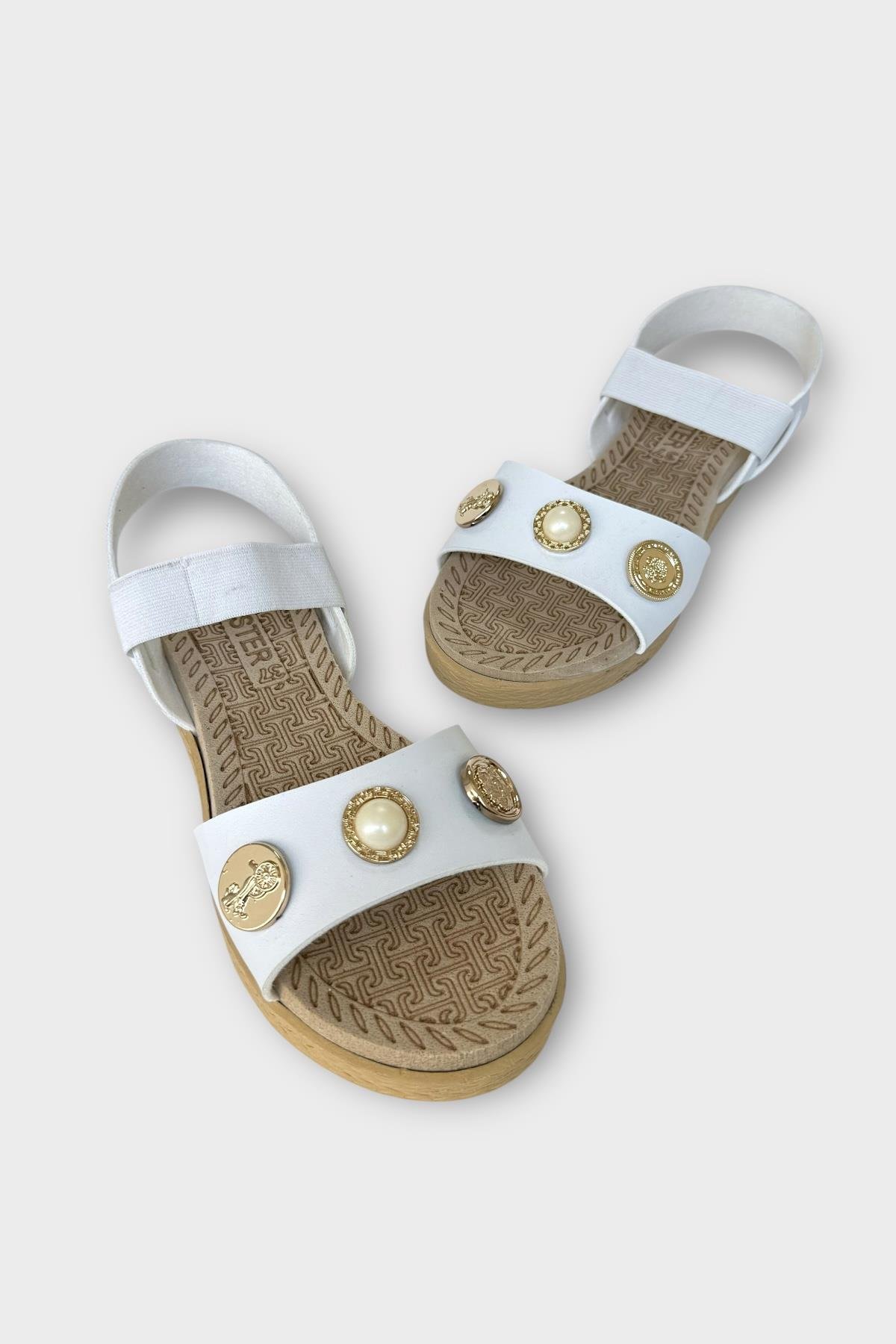 Kadın Tek Bant Aksesuarlı Bilek Lastik Detaylı Sandalet BEYAZ - Görsel 6