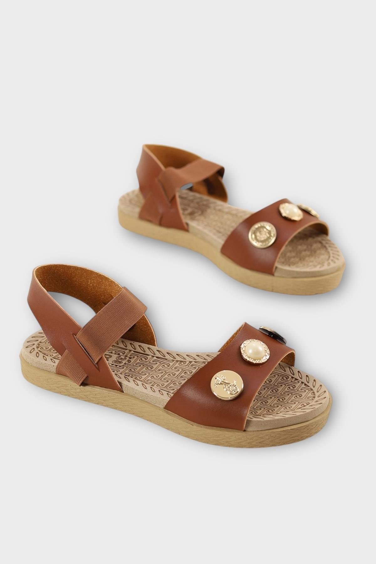 Kadın Tek Bant Aksesuarlı Bilek Lastik Detaylı Sandalet TABA - Görsel 6