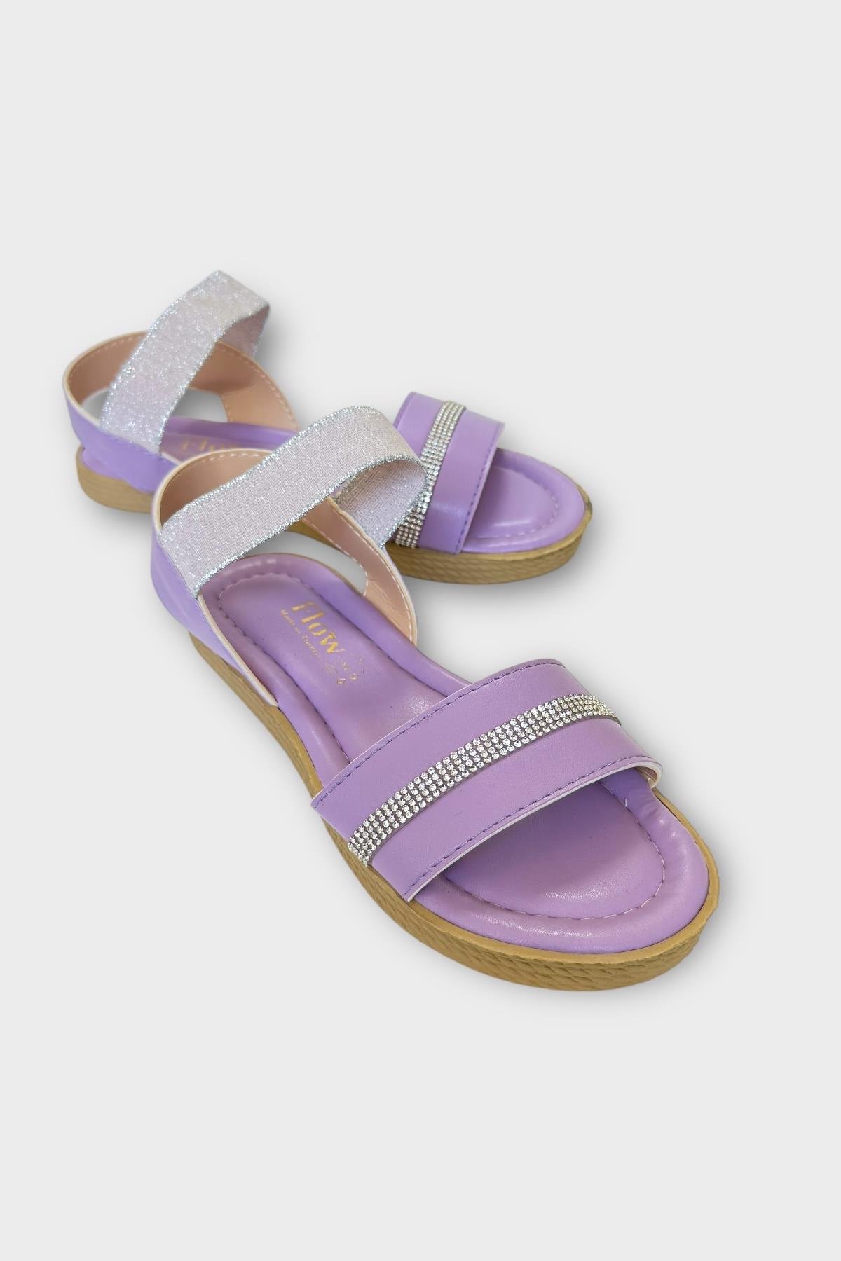 Kadın Taşlı Tek Bant Lastik Detaylı Sandalet Lila - Görsel 3