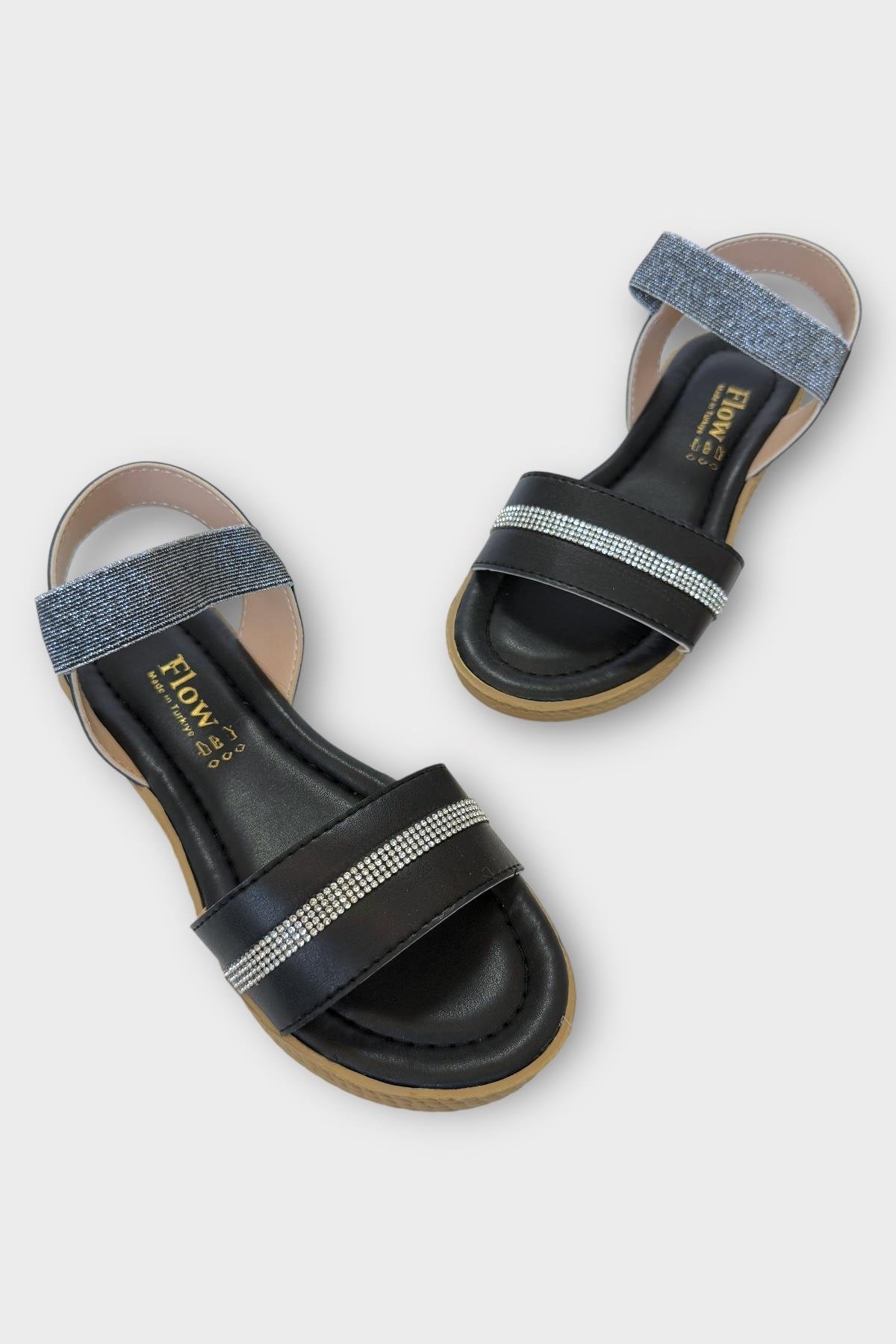 Kadın Taşlı Tek Bant Lastik Detaylı Sandalet SİYAH - Görsel 3