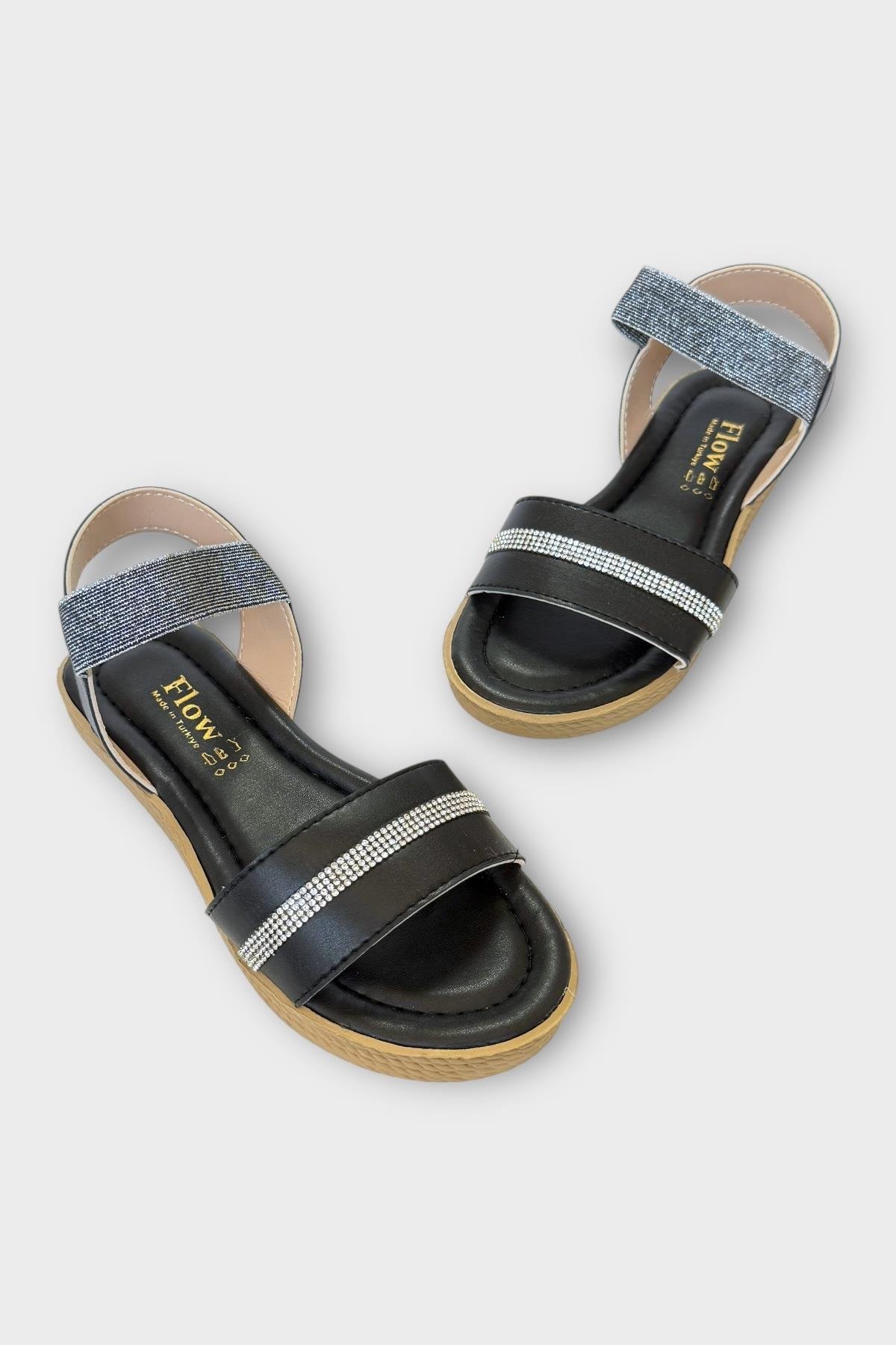 Kadın Taşlı Tek Bant Lastik Detaylı Sandalet SİYAH - Görsel 6
