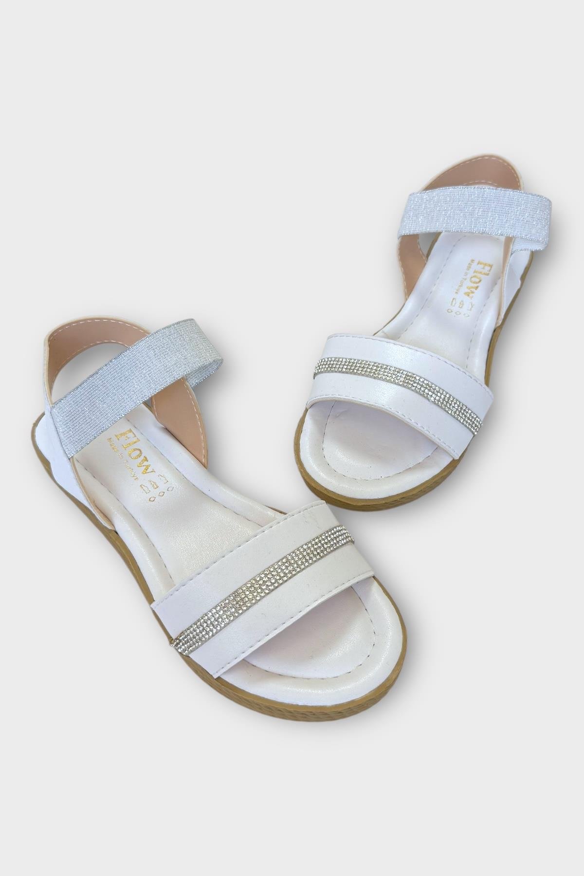 Kadın Taşlı Tek Bant Lastik Detaylı Sandalet BEYAZ - Görsel 3