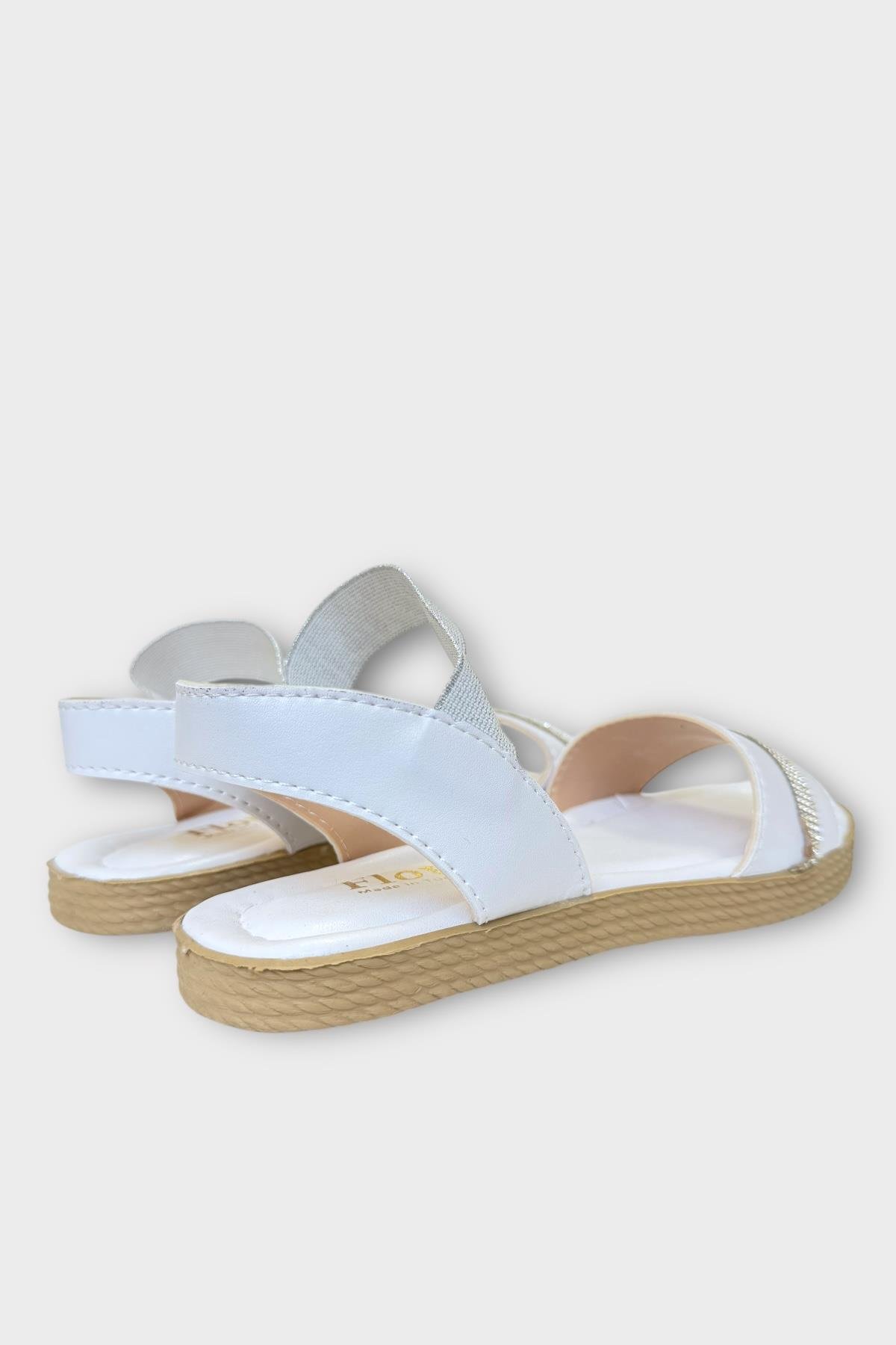 Kadın Taşlı Tek Bant Lastik Detaylı Sandalet BEYAZ - Görsel 6