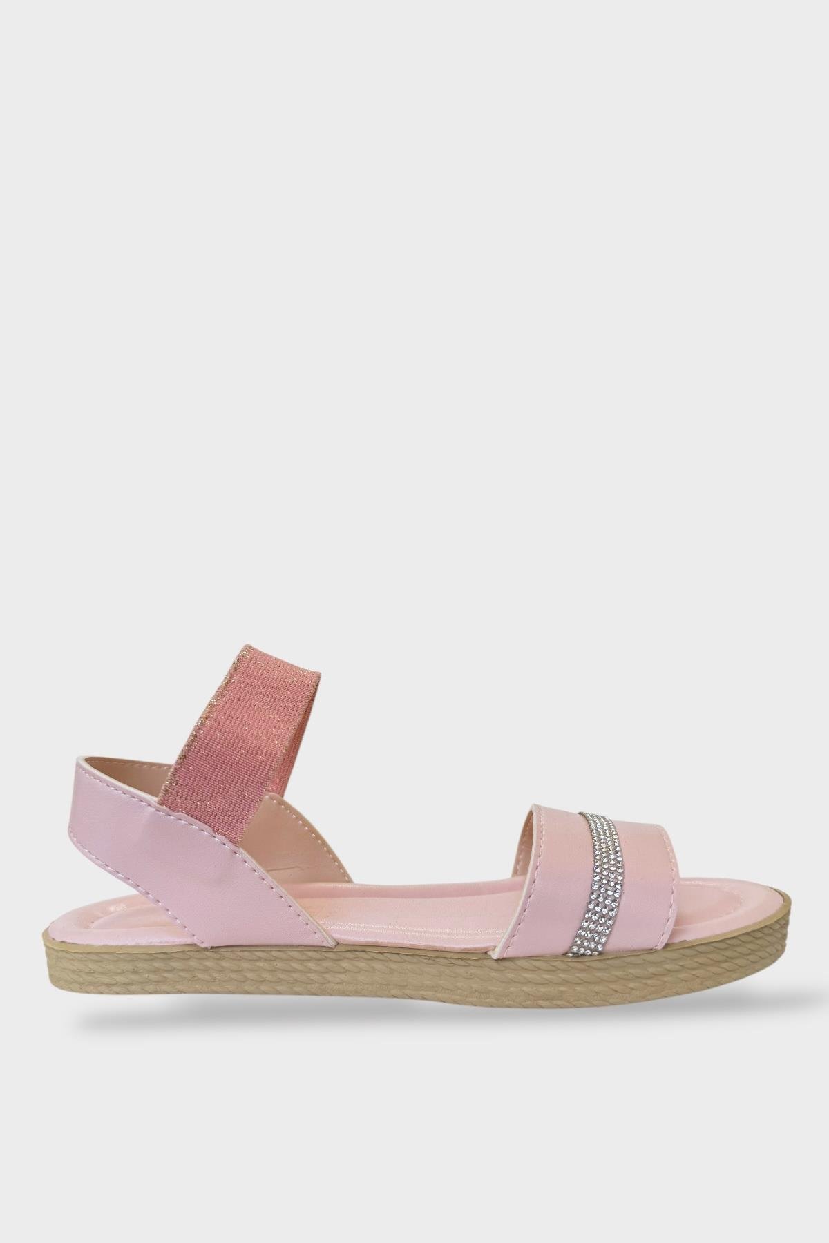 Kadın Taşlı Tek Bant Lastik Detaylı Sandalet PUDRA - Görsel 2