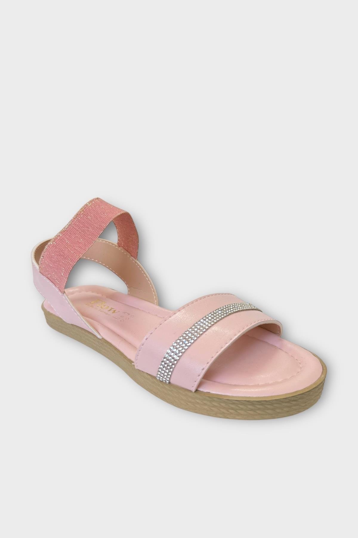 Kadın Taşlı Tek Bant Lastik Detaylı Sandalet PUDRA - Görsel 3