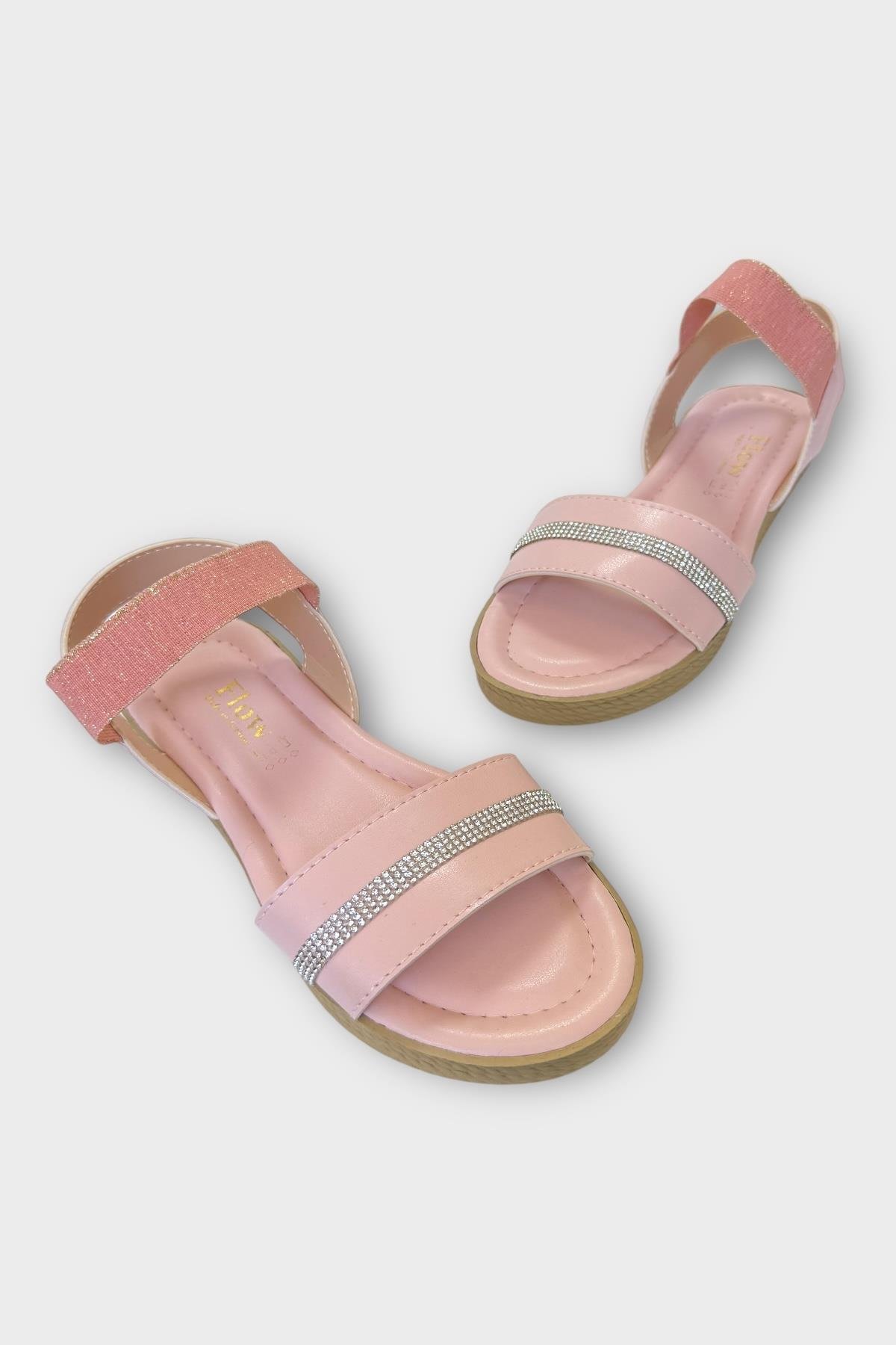 Kadın Taşlı Tek Bant Lastik Detaylı Sandalet PUDRA - Görsel 4
