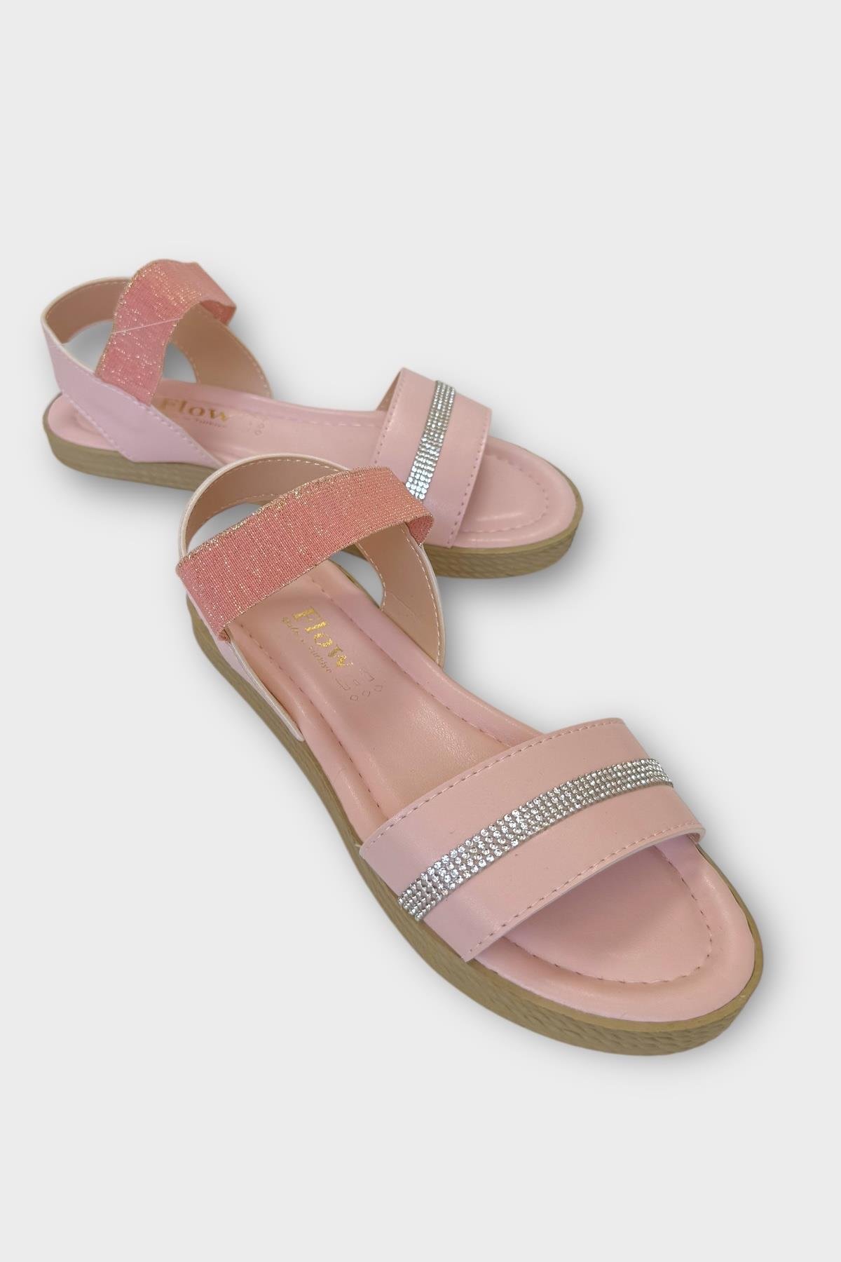 Kadın Taşlı Tek Bant Lastik Detaylı Sandalet PUDRA - Görsel 5