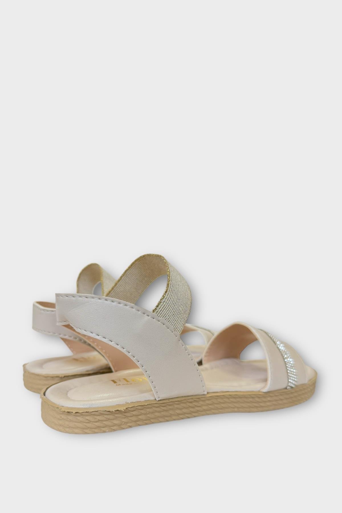 Kadın Taşlı Tek Bant Lastik Detaylı Sandalet KREM - Görsel 6