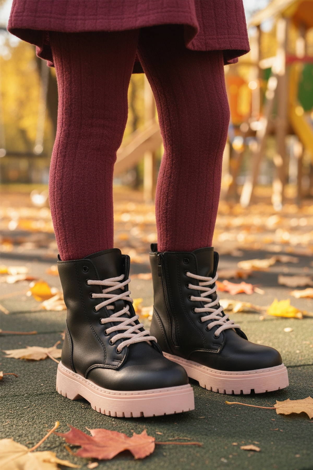 Siyah Pudra İçi Polarlı Bağcıklı Fermuarlı Kaymaz Kız Çocuk Bot Dale 05 F - Görsel 4