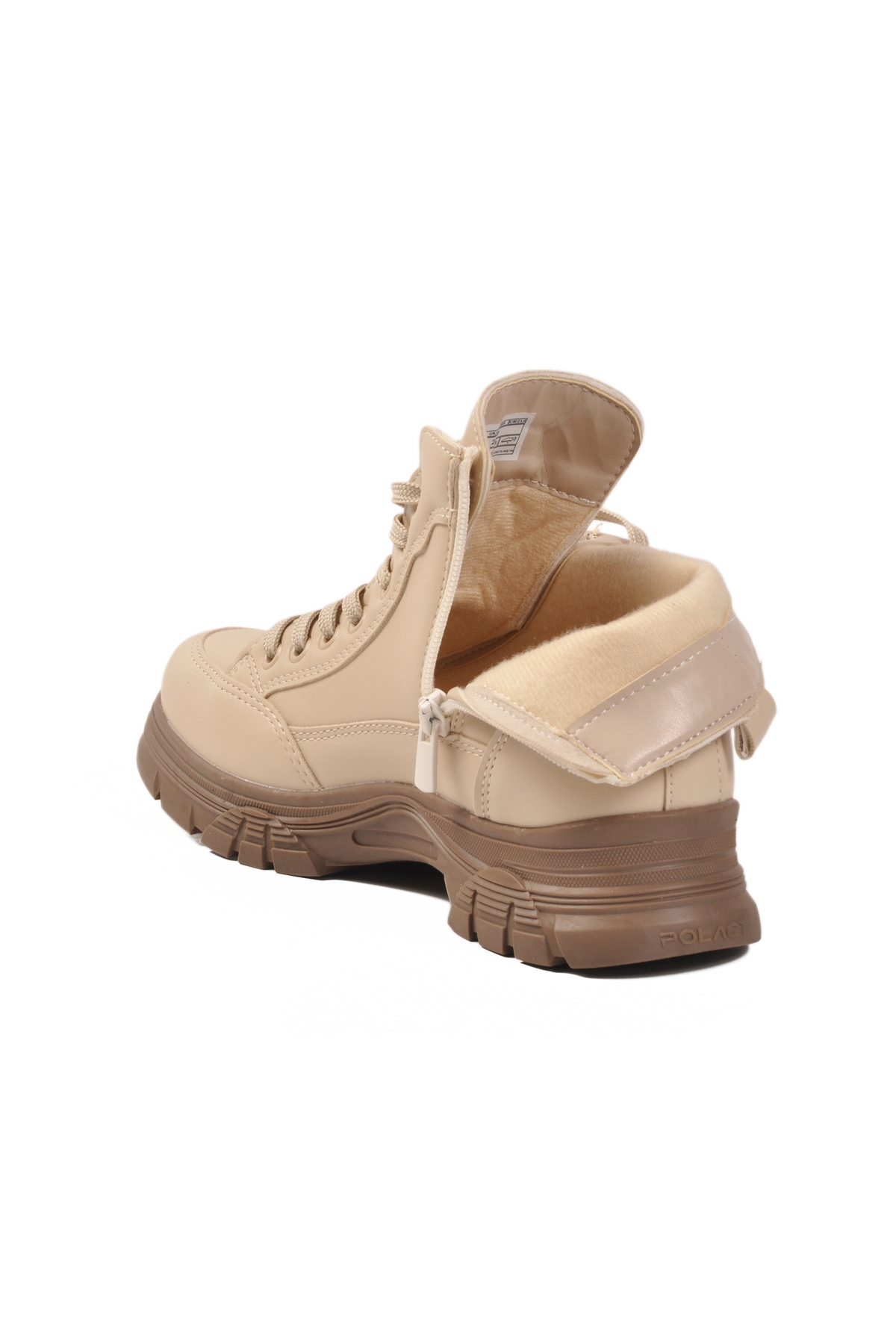 Bej İçi Kürklü Kaymaz Taban Fermuarlı Bağcıklı Kadın Bot 24090 Z - Görsel 5