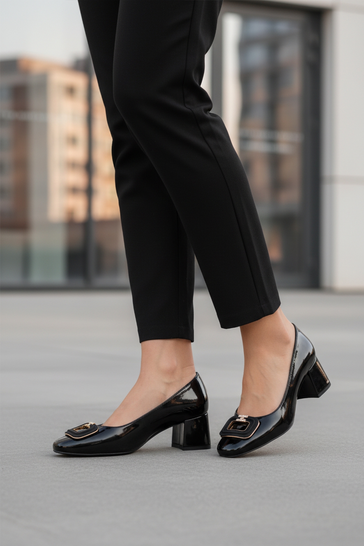 Siyah Rugan Kalın Topuklu Kadın Abiye Ayakkabı 695040 Z - Görsel 4