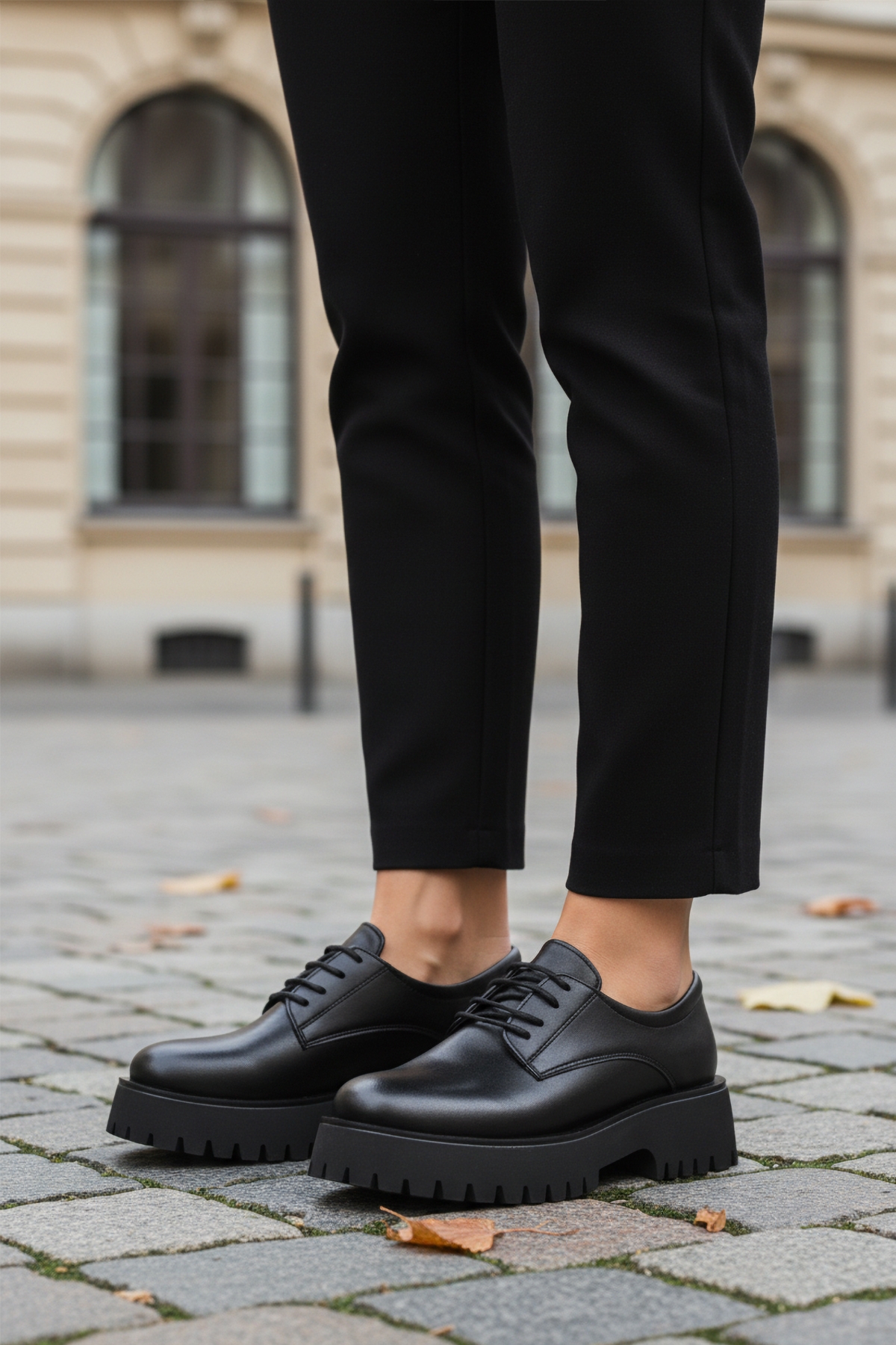 Siyah Cilt Kalın Taban Kadın Casual Ayakkabı 572451 Z - Görsel 4