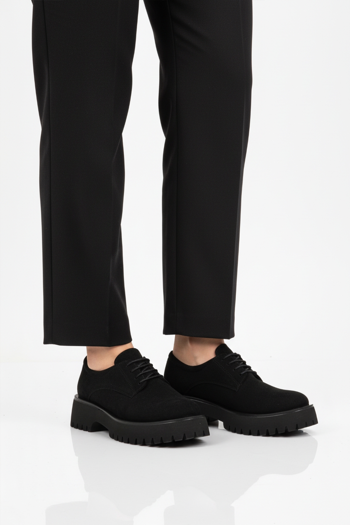Siyah Süet Kalın Taban Kadın Casual Ayakkabı 572451 Z - Görsel 2